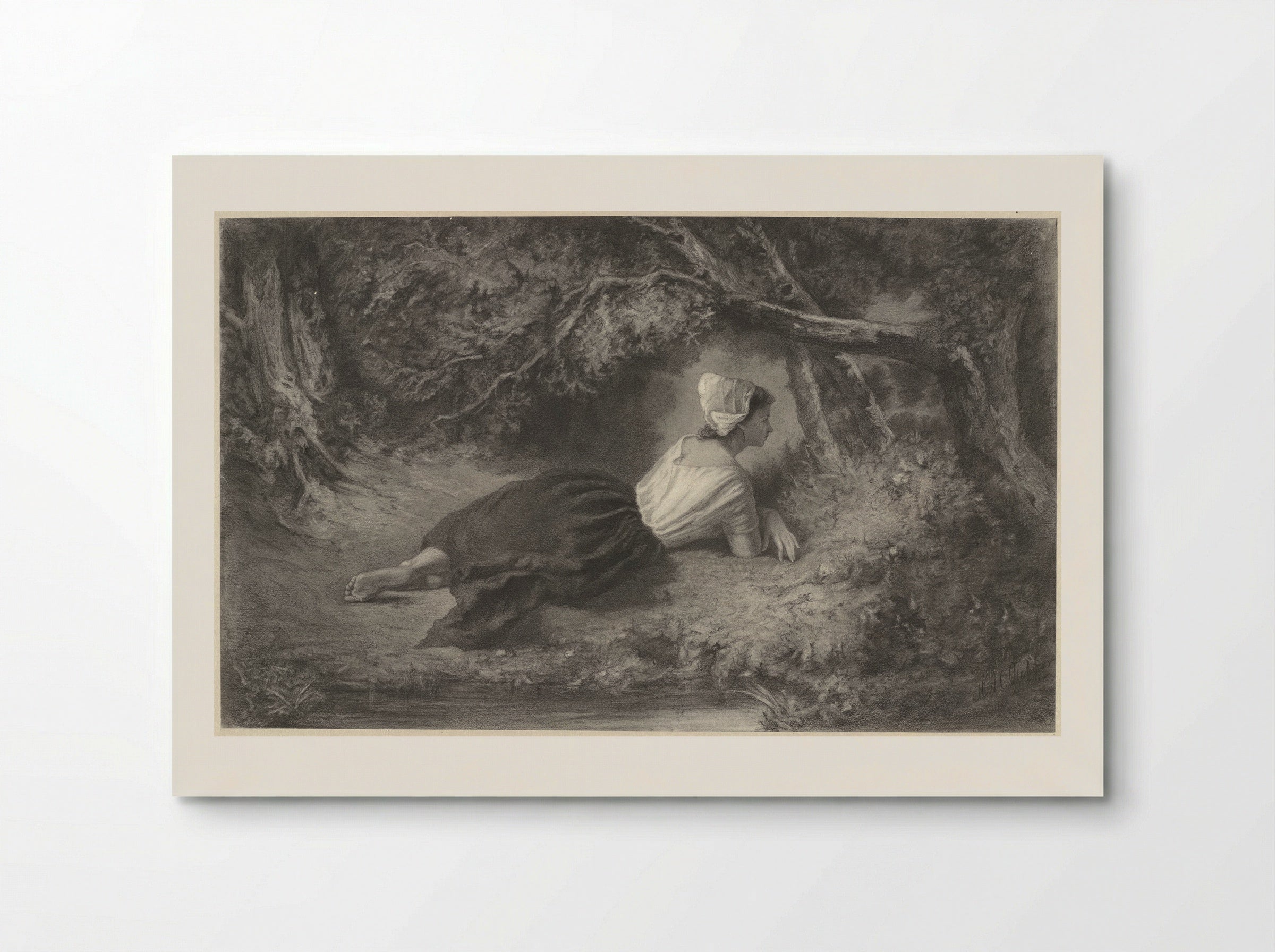 Meisje, liggend onder bomen bij een water - Hendrik Adriaan Christiaan Dekker - Poster