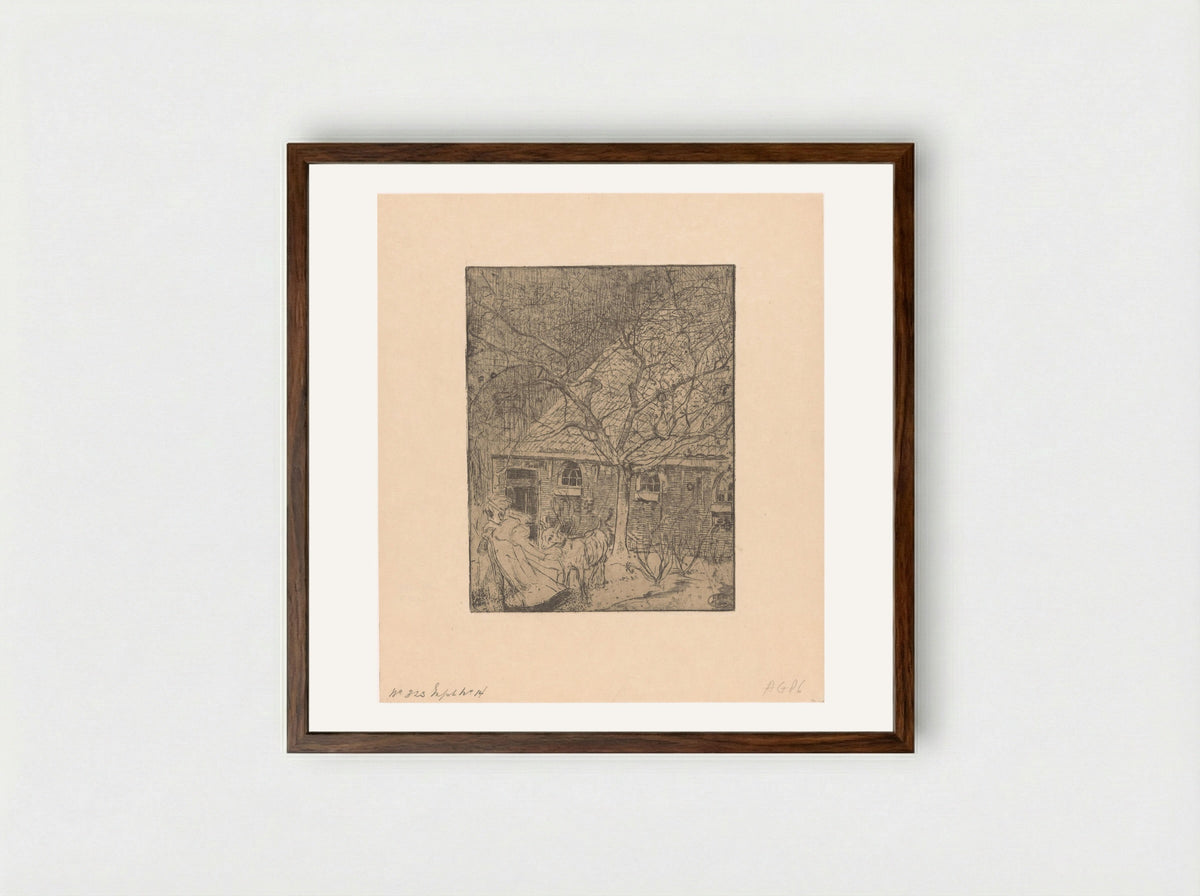 Meisje met geit - Pieter Dupont - Framed Print Dark Wood