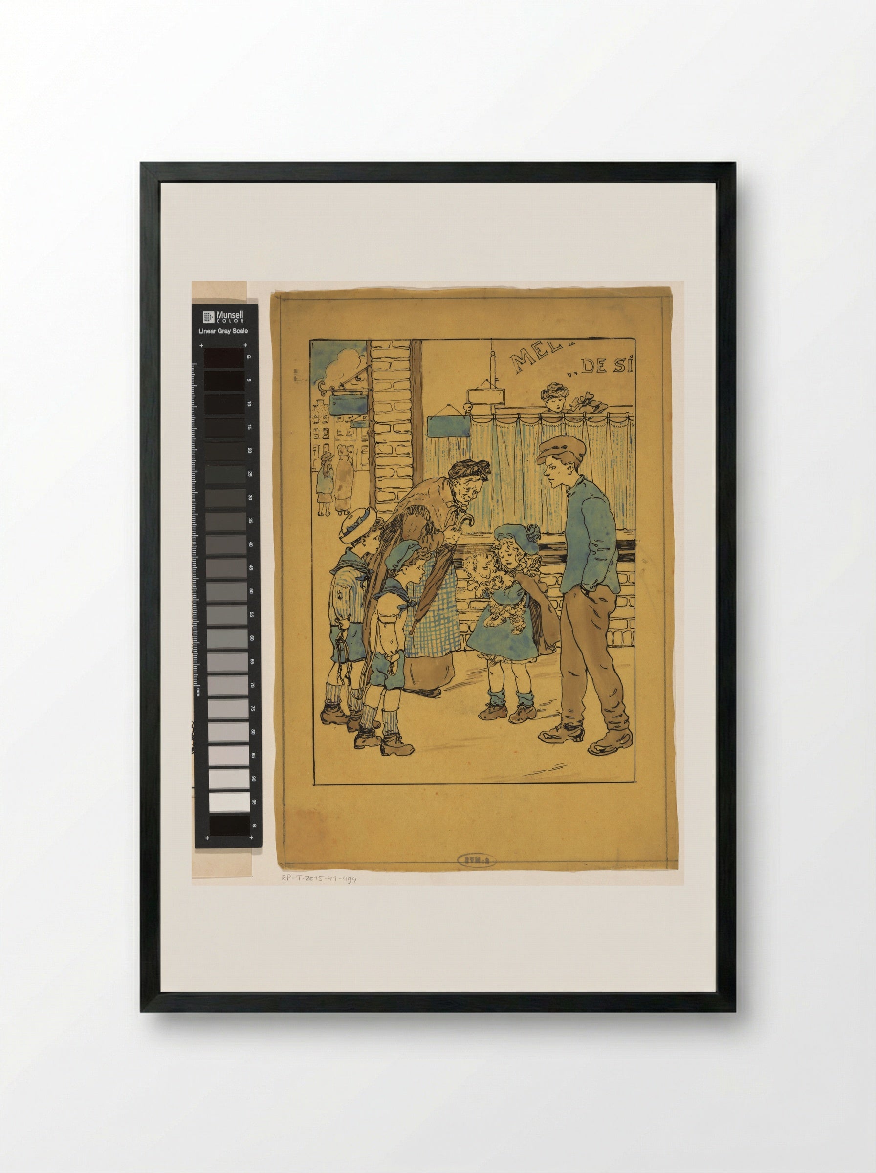 Meisje met hond op een straathoek - Nelly Spoor - Framed Print Black