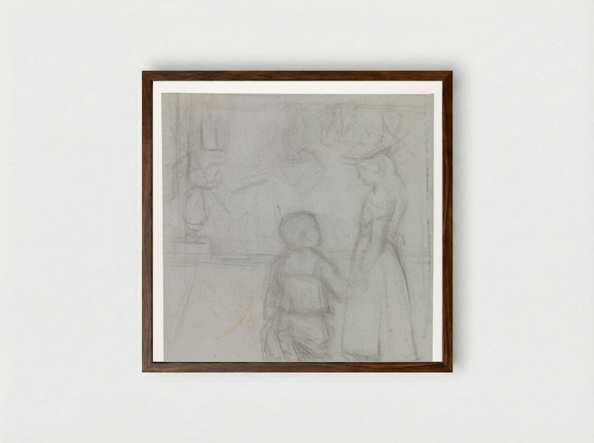 Meisje met jongetje aan de hand - Agnieta Cornelia Gijswijt - Framed Print Dark Wood