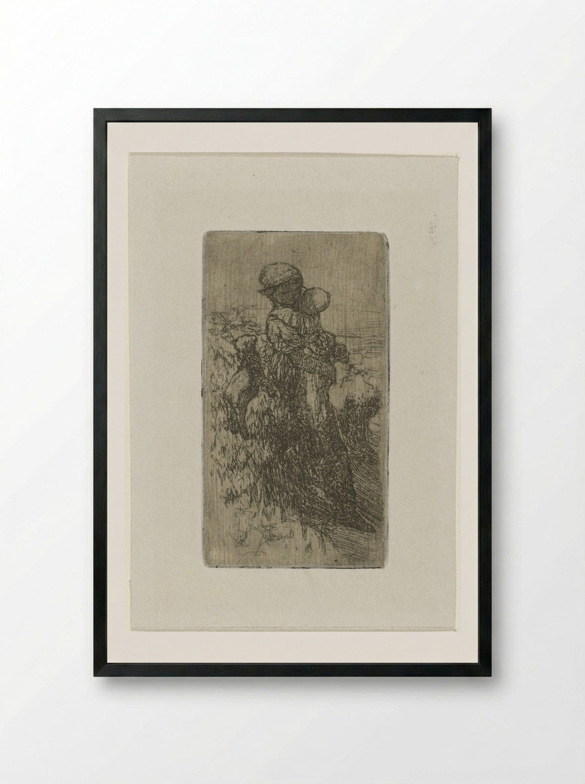 Meisje met kind op de arm bij een lam - Matthijs Maris - Framed Print Black