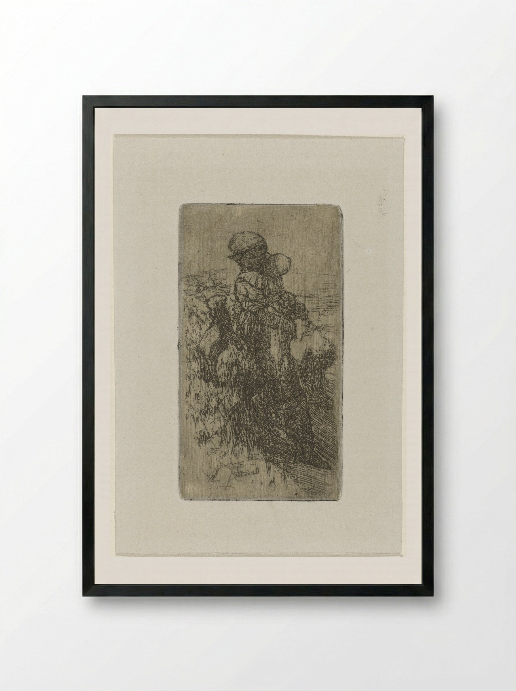 Meisje met kind op de arm bij een lam - Matthijs Maris - Framed Print Black
