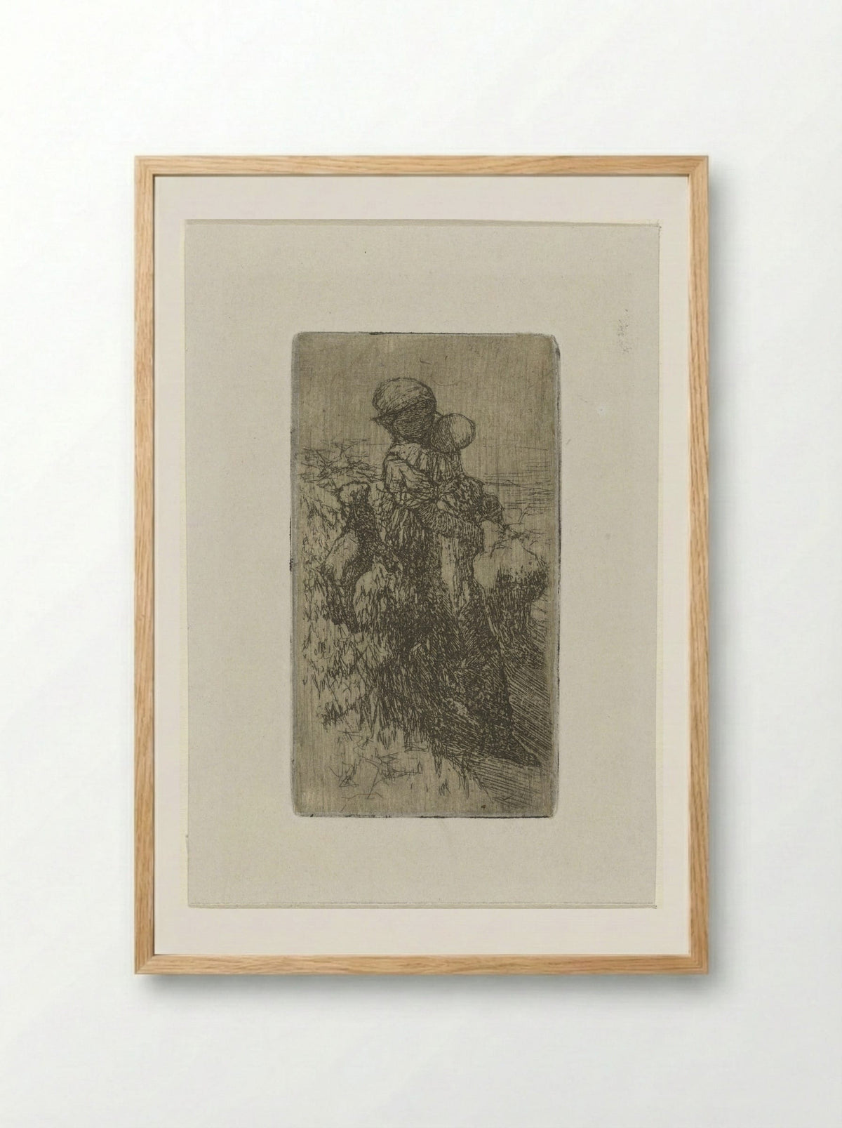 Meisje met kind op de arm bij een lam - Matthijs Maris - Framed Print Wood