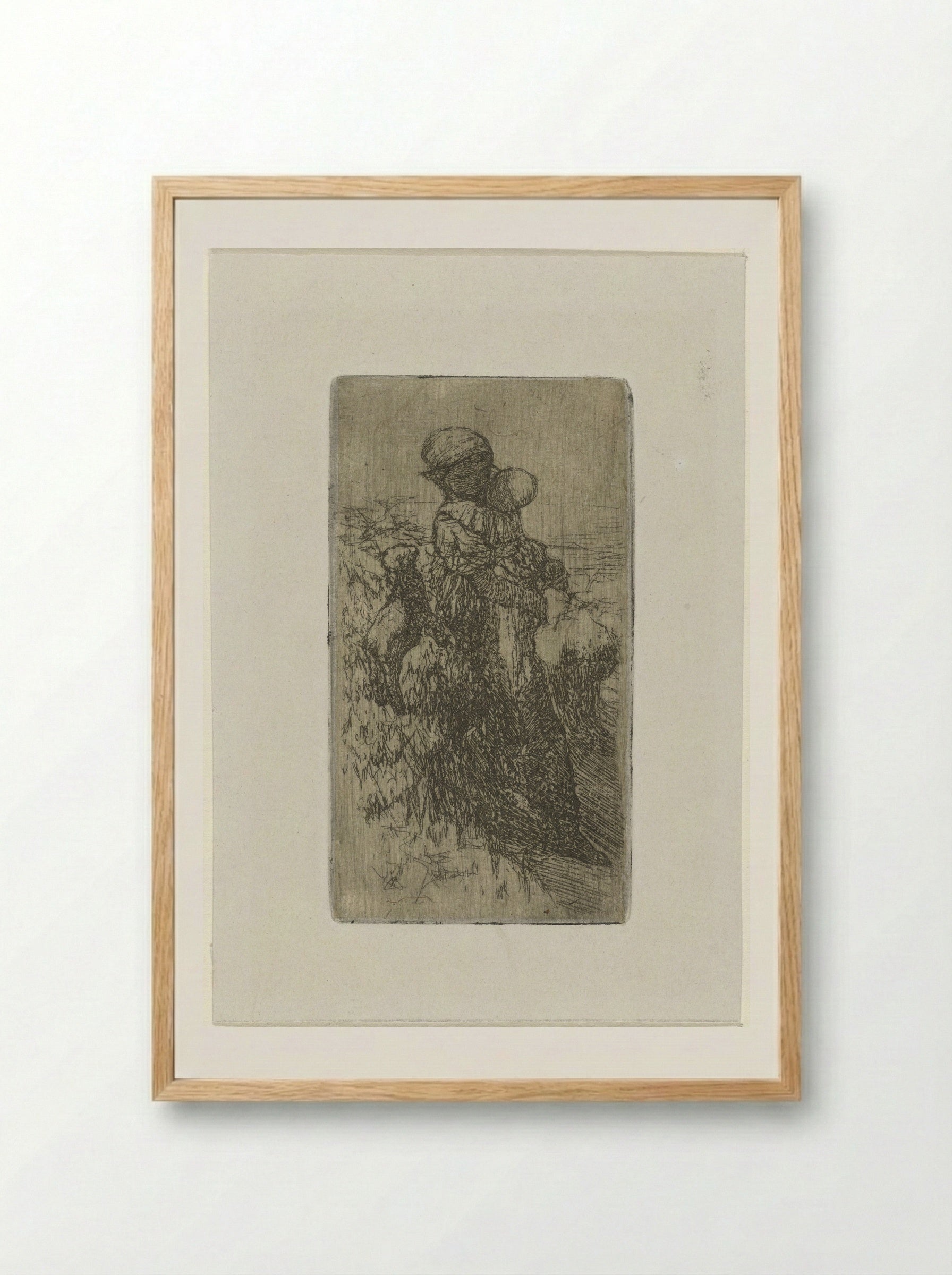 Meisje met kind op de arm bij een lam - Matthijs Maris - Framed Print Wood