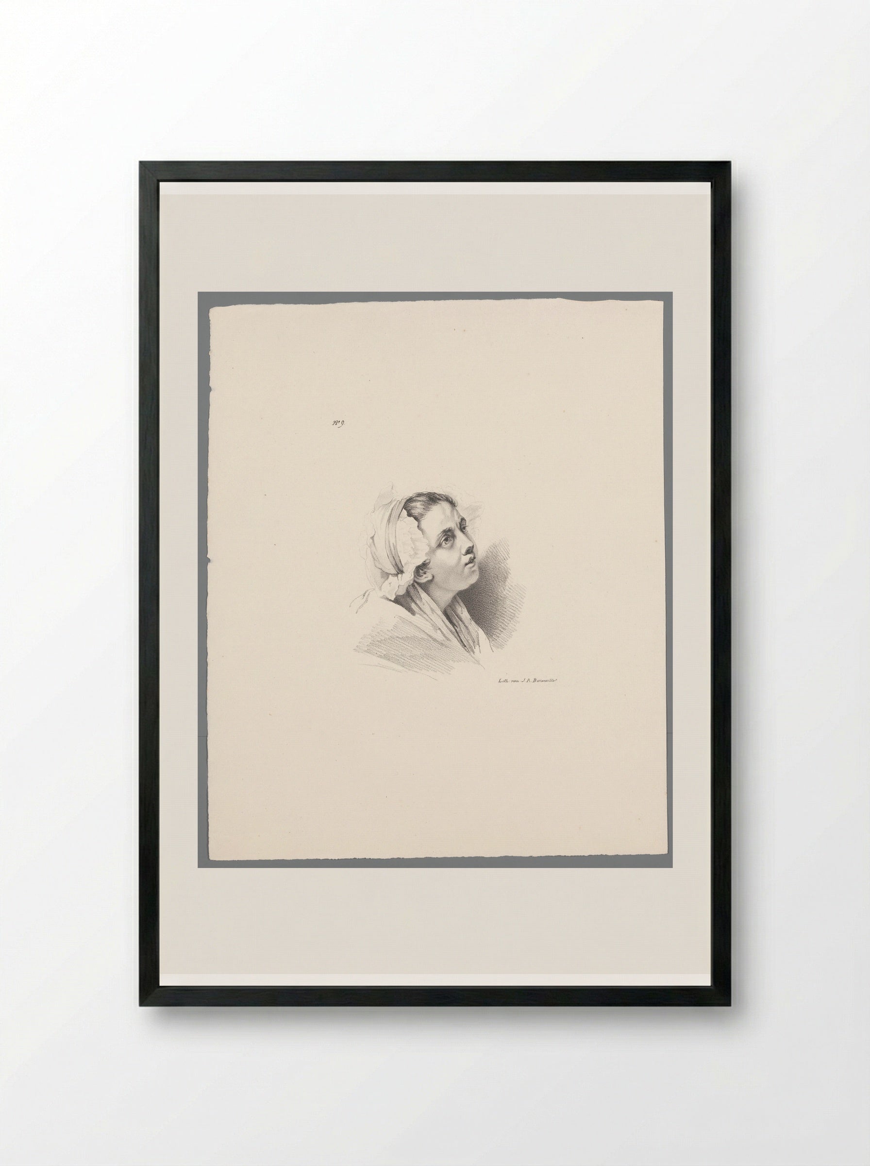 Meisje met muts (Girl with a Cap) - Jean Augustin Daiwaille - Framed Print Black