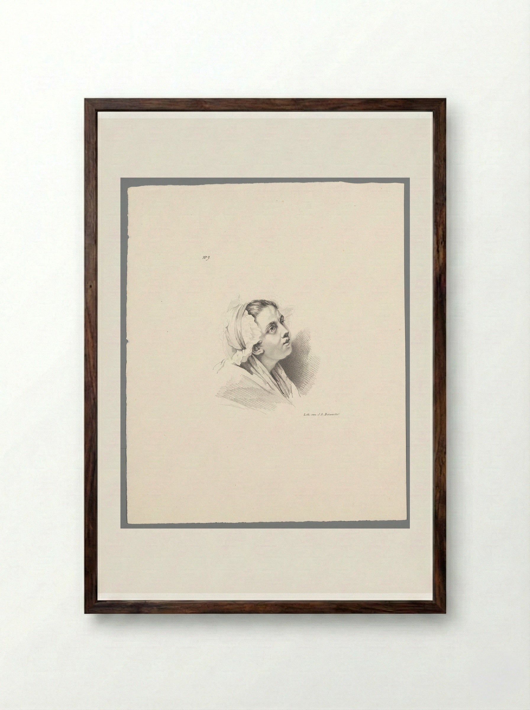 Meisje met muts (Girl with a Cap) - Jean Augustin Daiwaille - Framed Print Dark Wood