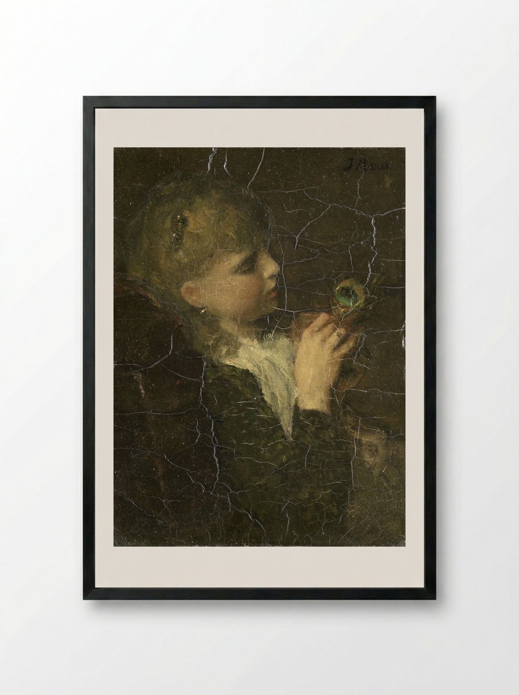 Meisje met pauwenveer - Jacob Maris - Framed Print Black