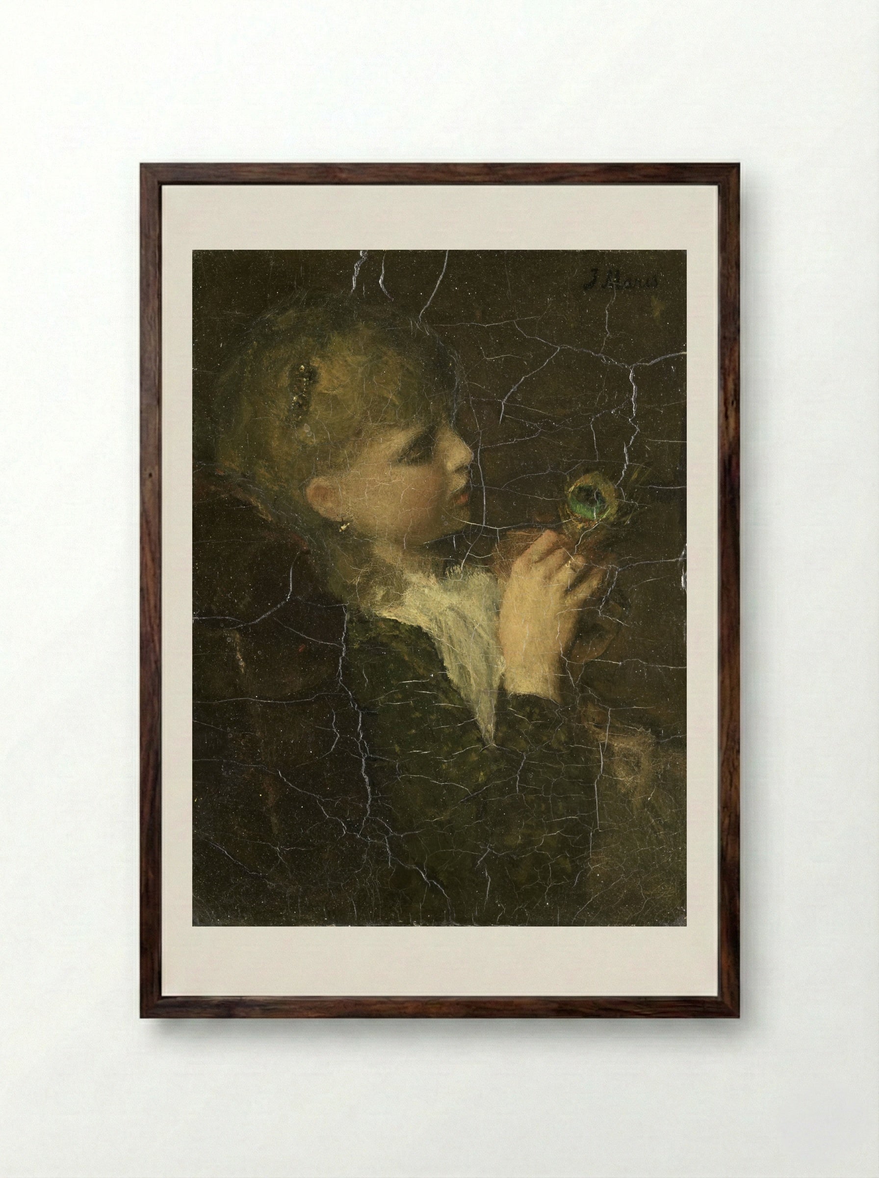 Meisje met pauwenveer - Jacob Maris - Framed Print Dark Wood