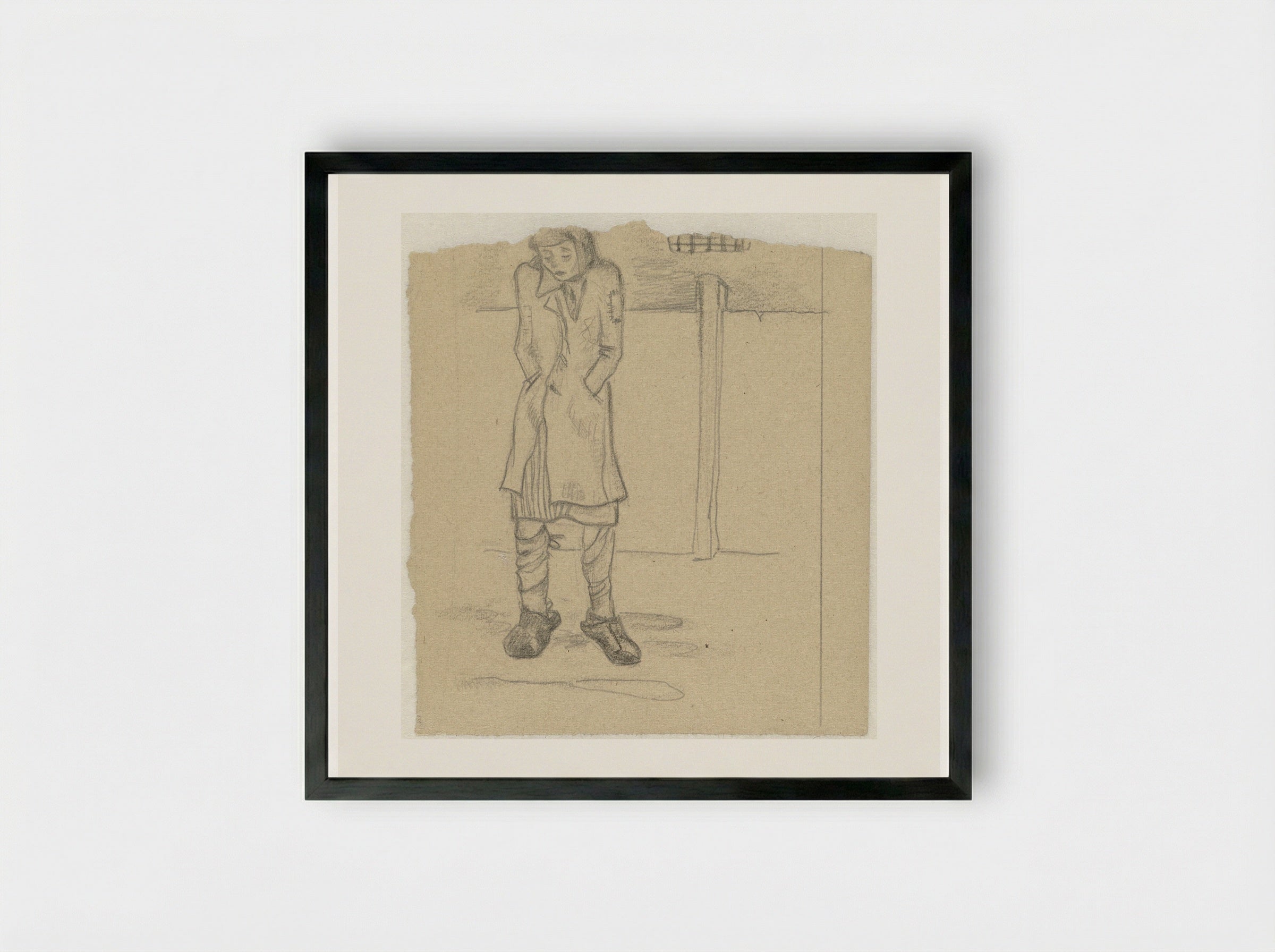 Meisje wacht voor de strafgevangenis in Ravensbrück - Aat Breur-Hibma - Framed Print Black