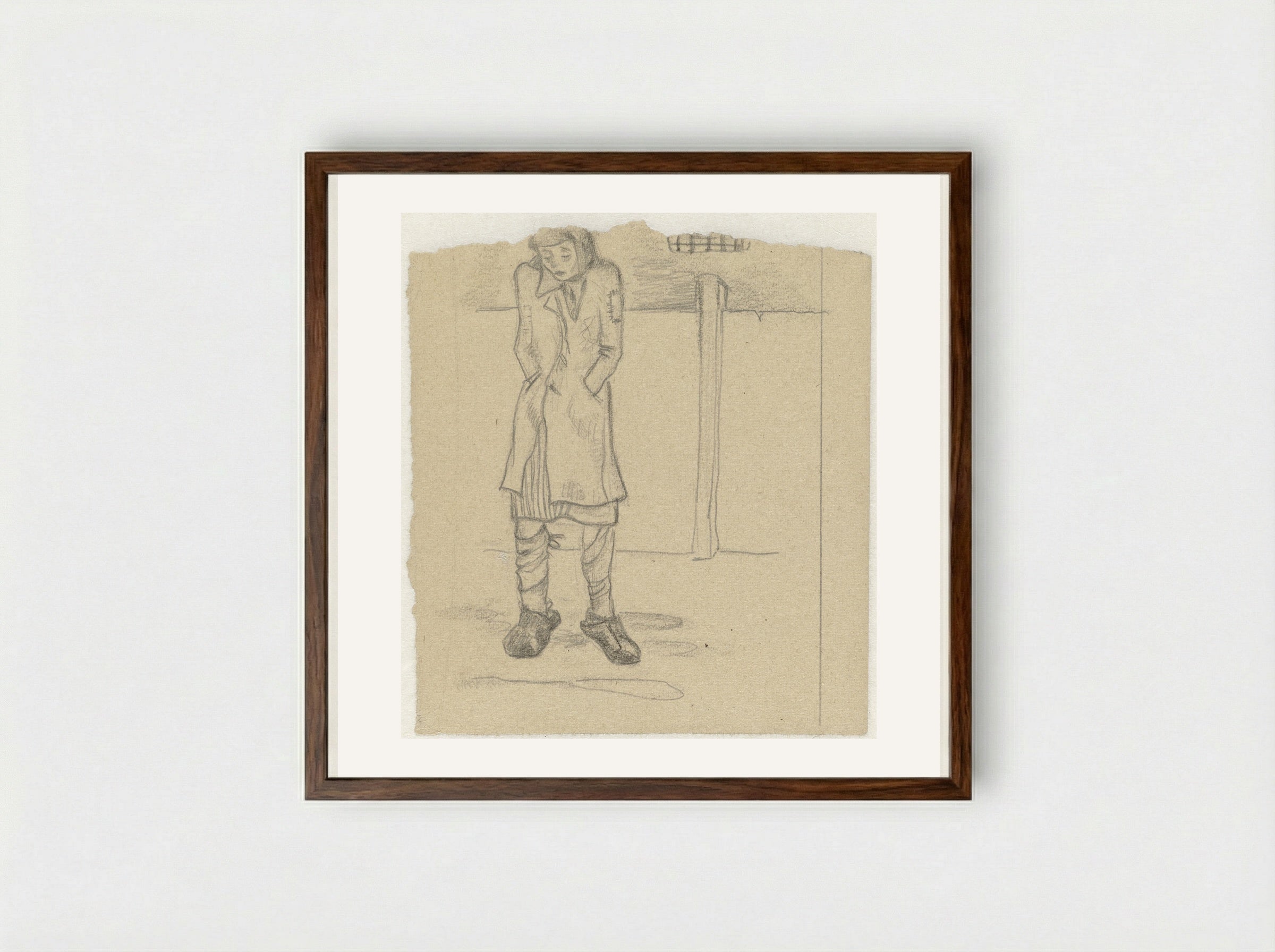 Meisje wacht voor de strafgevangenis in Ravensbrück - Aat Breur-Hibma - Framed Print Dark Wood