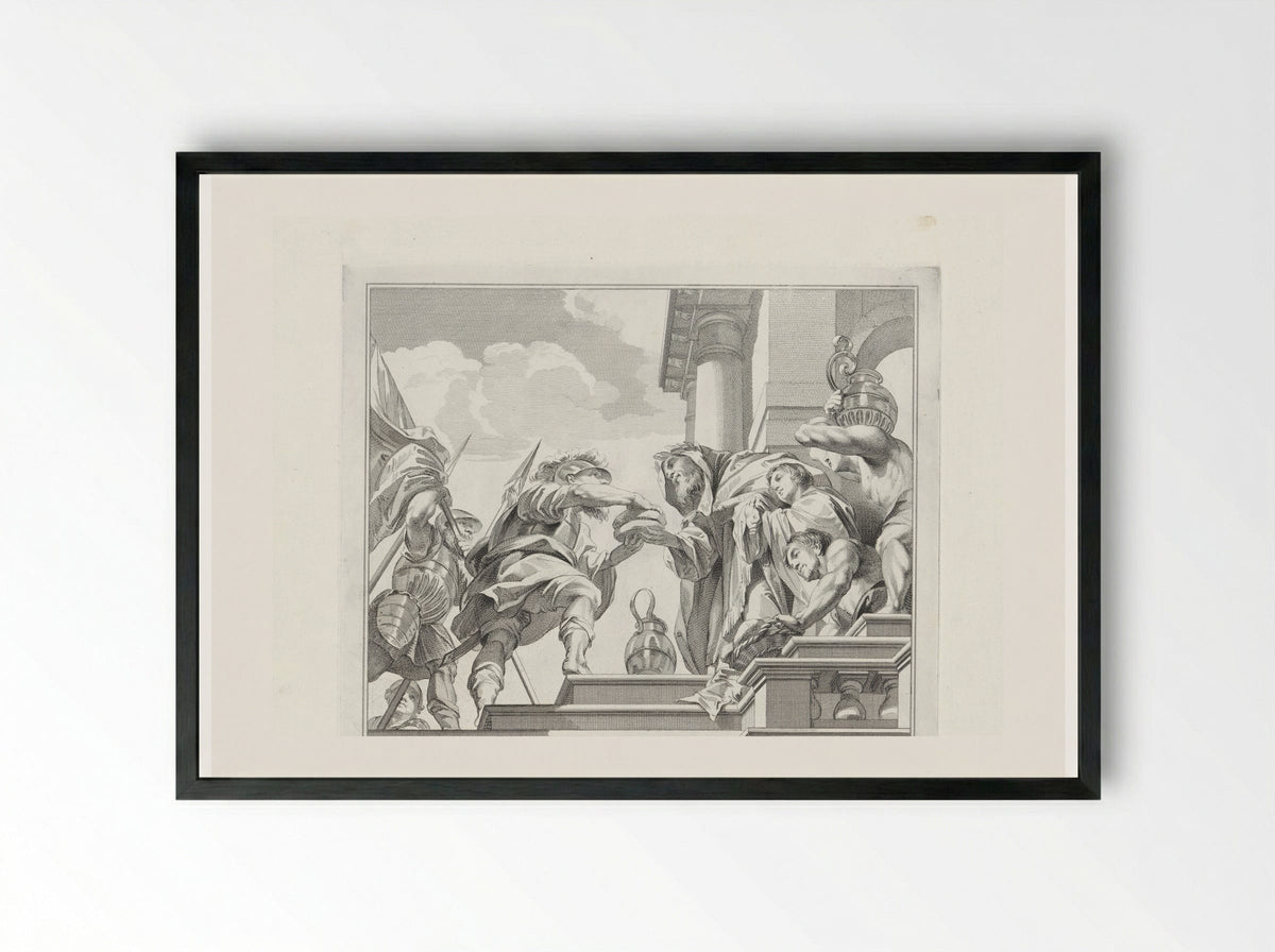 Melchisedek biedt Abraham brood en wijn aan - Jan Punt - Framed Print Black