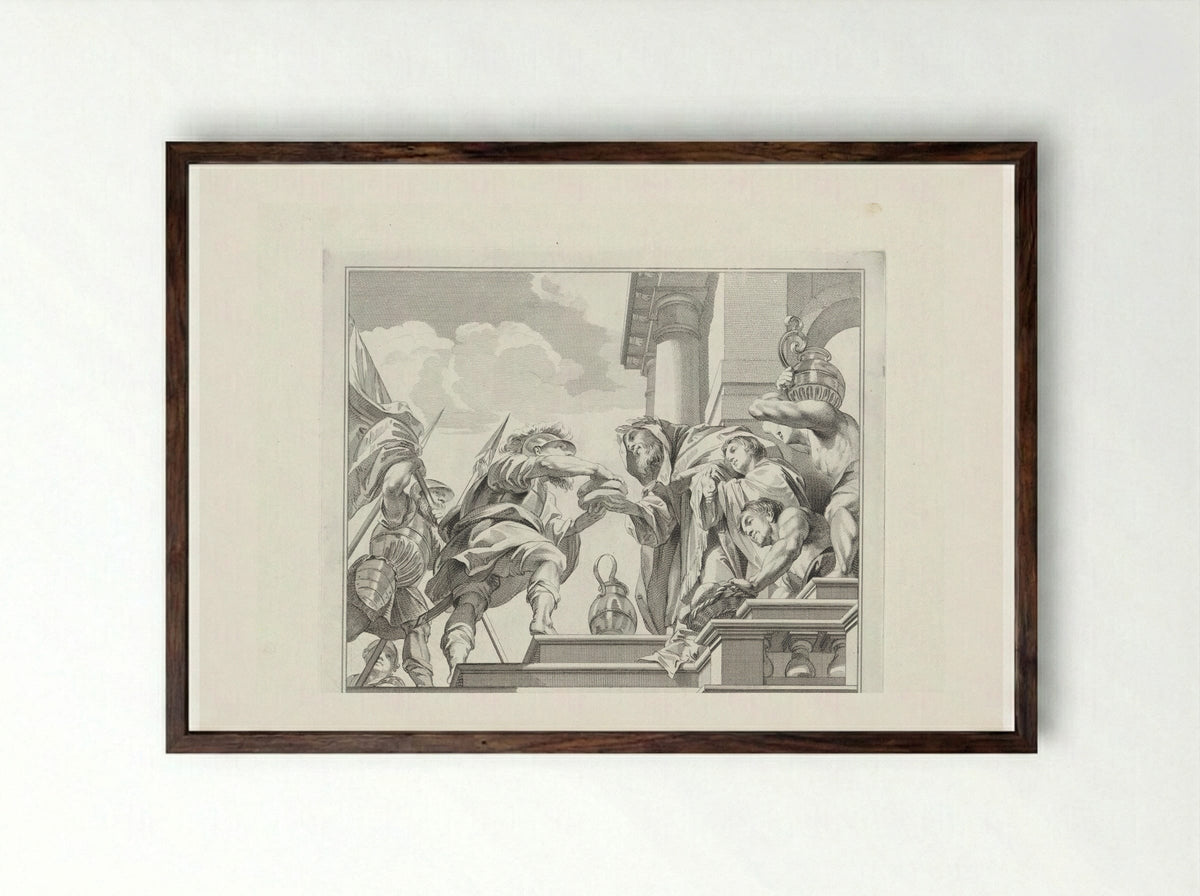 Melchisedek biedt Abraham brood en wijn aan - Jan Punt - Framed Print Dark Wood