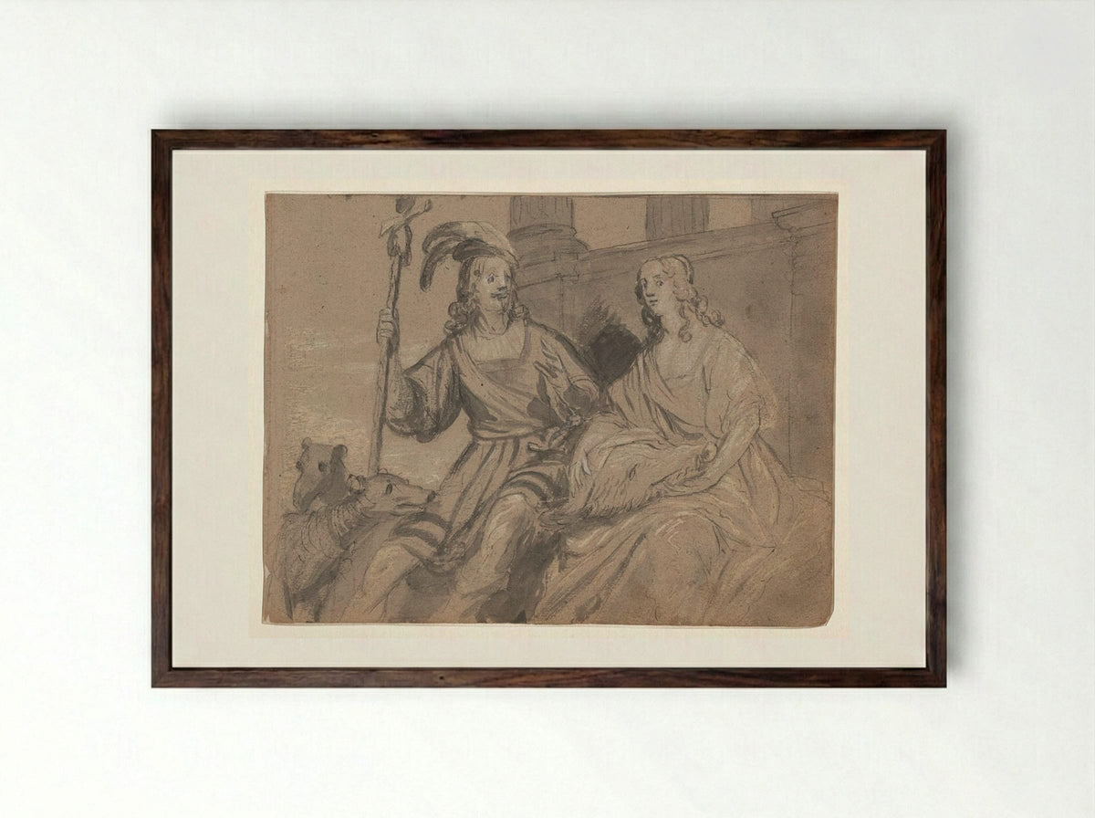 Meleager and Atalanta - Gerard van Honthorst - Framed Print Dark Wood
