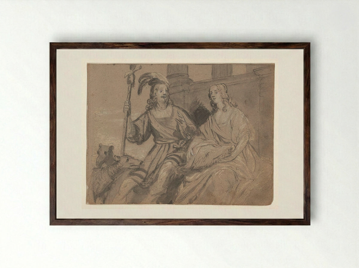 Meleager and Atalanta - Gerard van Honthorst - Framed Print Dark Wood