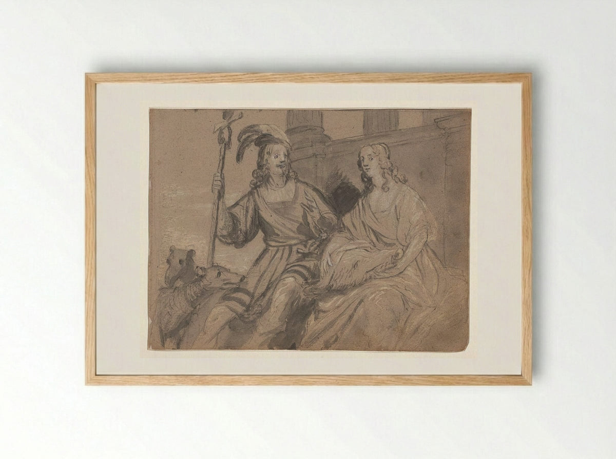 Meleager and Atalanta - Gerard van Honthorst - Framed Print Wood