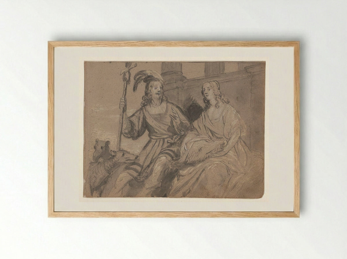 Meleager and Atalanta - Gerard van Honthorst - Framed Print Wood