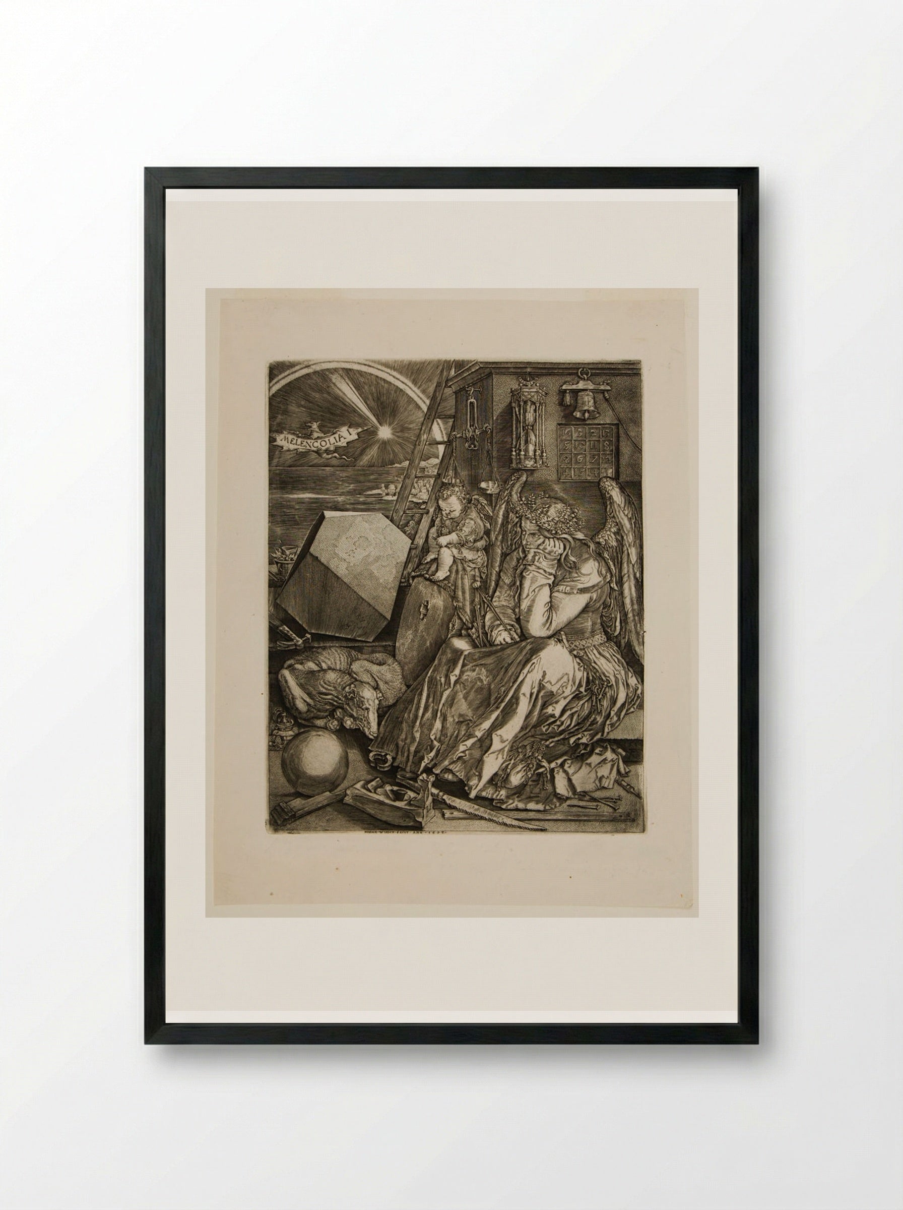 Melencolia I - Johannes Wierix - Framed Print Black