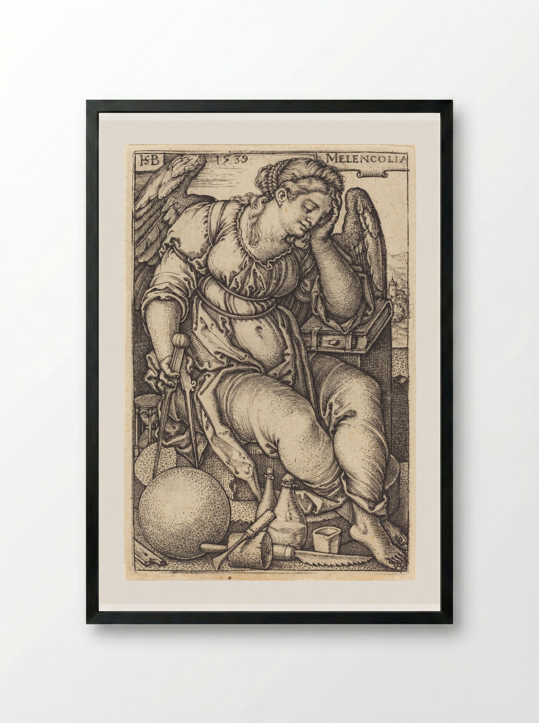 Melencolia - Sebald Beham - Framed Print Black