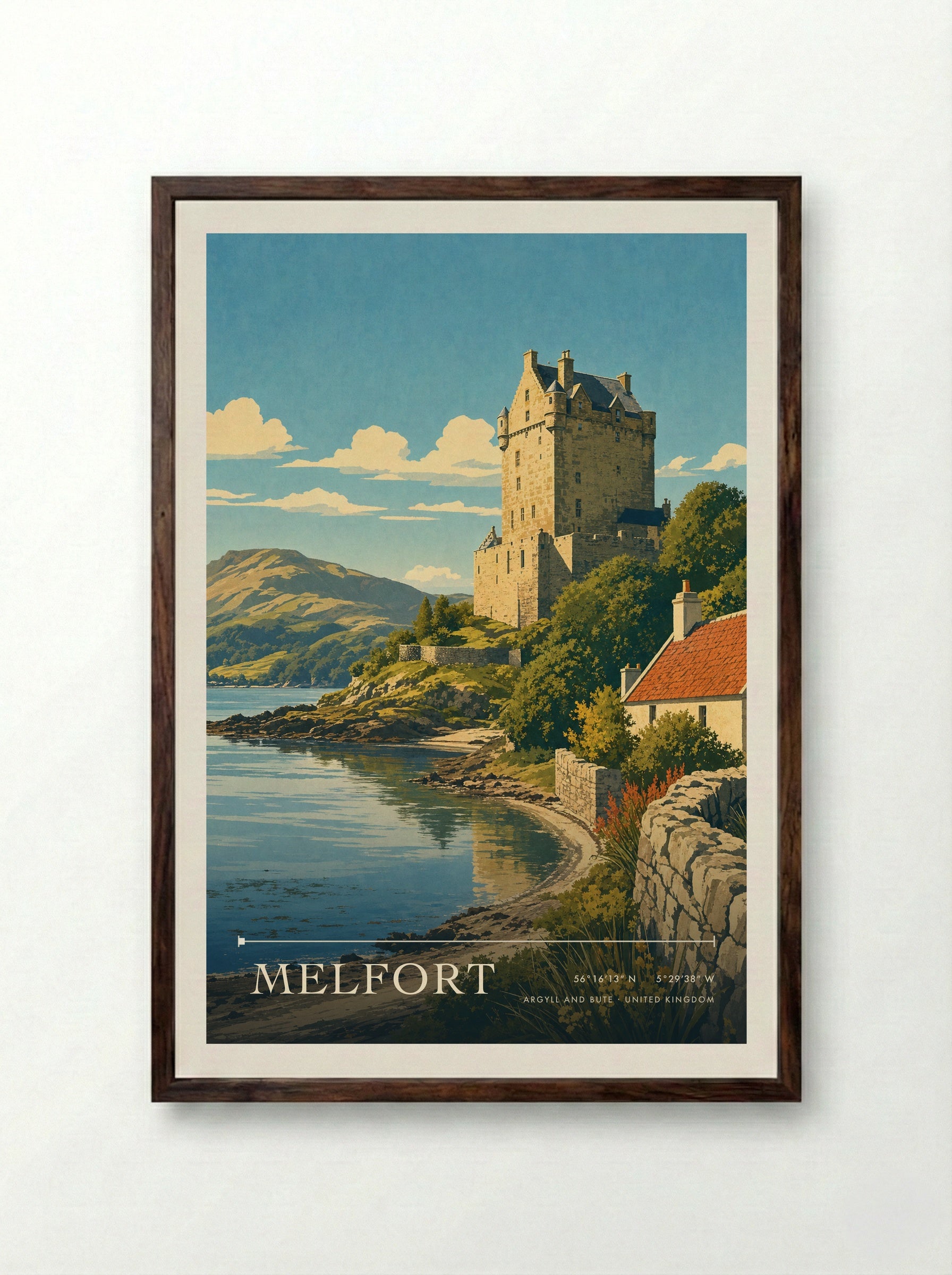 Melfort Argyll and Bute United Kingdom Travel Poster - Framed Print Dark Wood