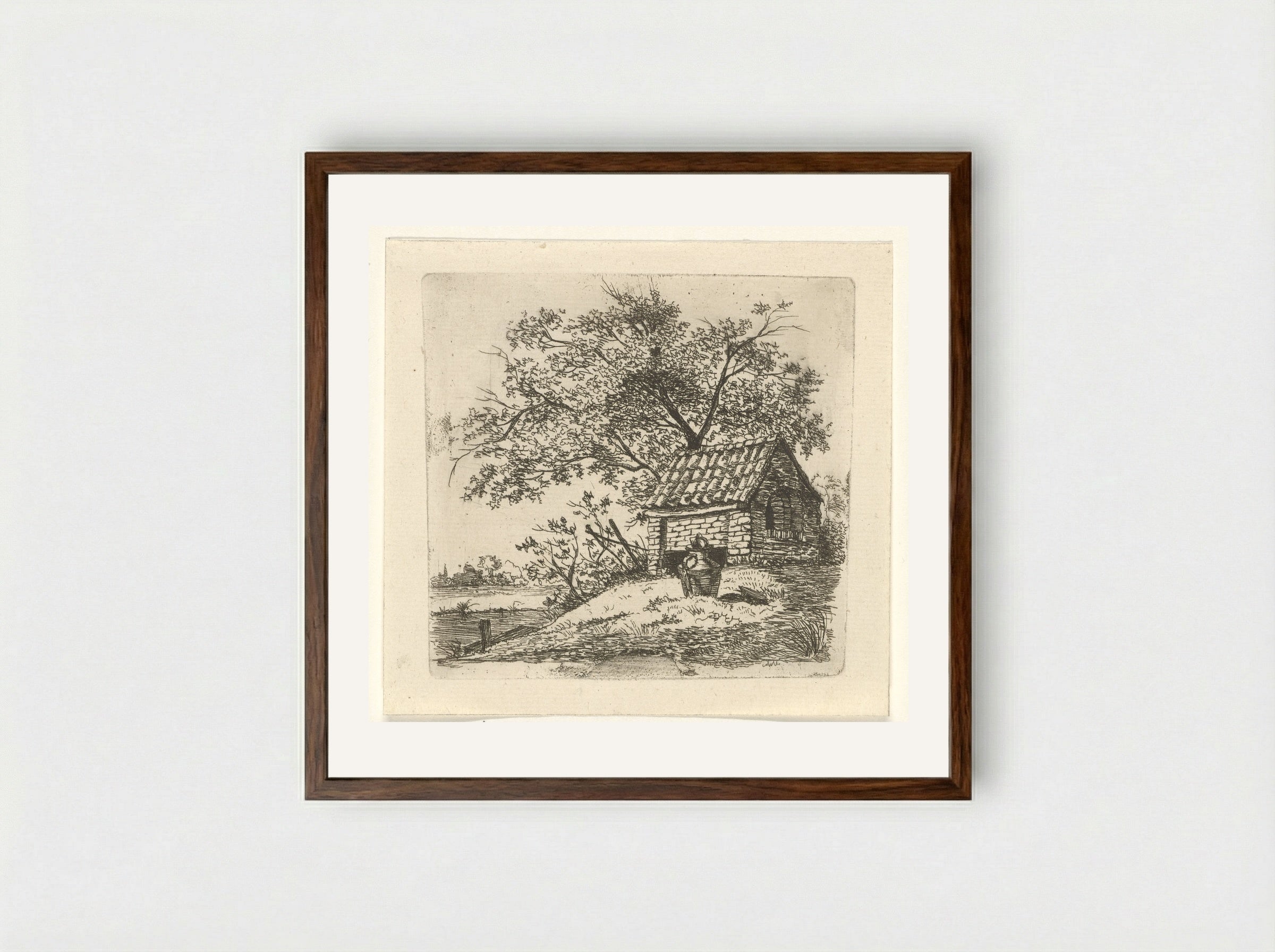 Melkkan bij een schuurtje - Gerrit Lamberts - Framed Print Dark Wood