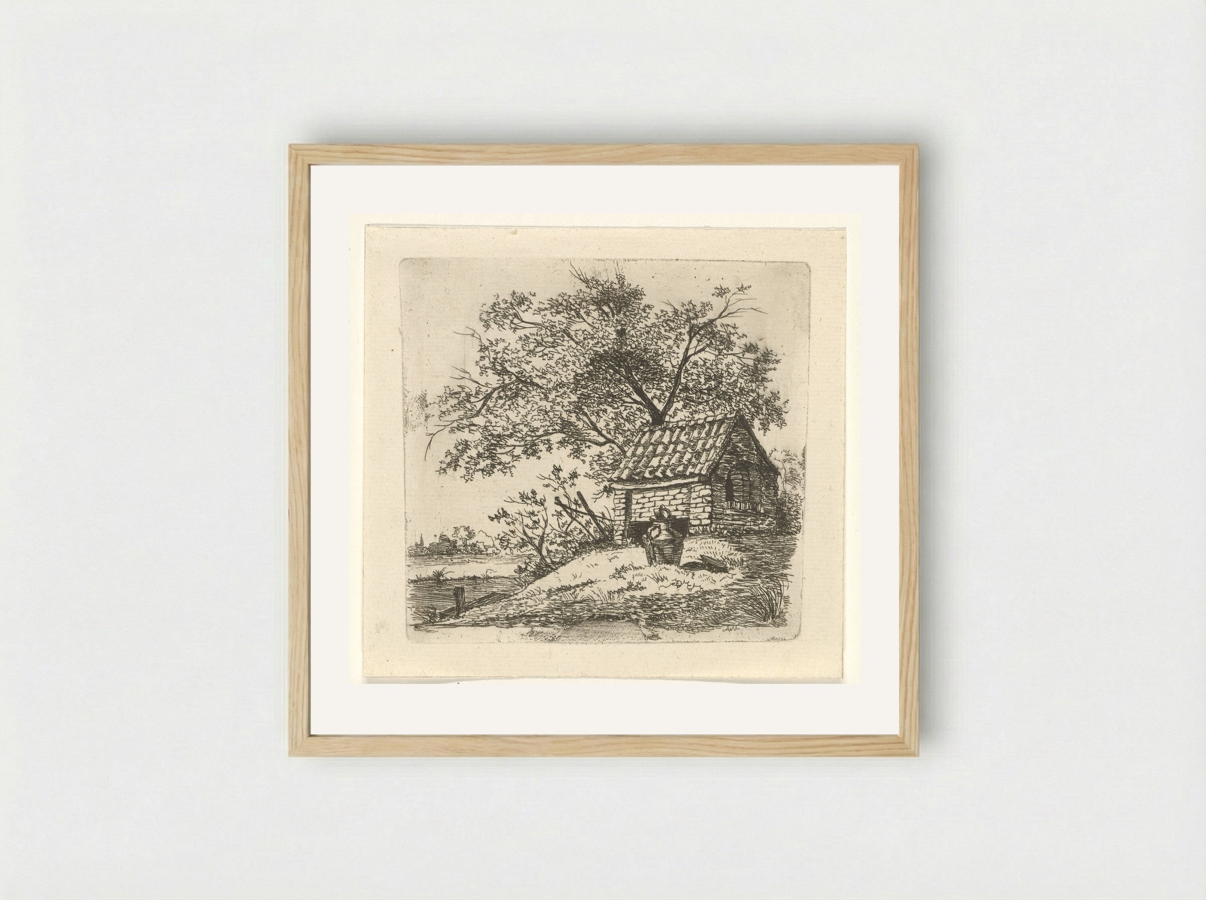 Melkkan bij een schuurtje - Gerrit Lamberts - Framed Print Wood