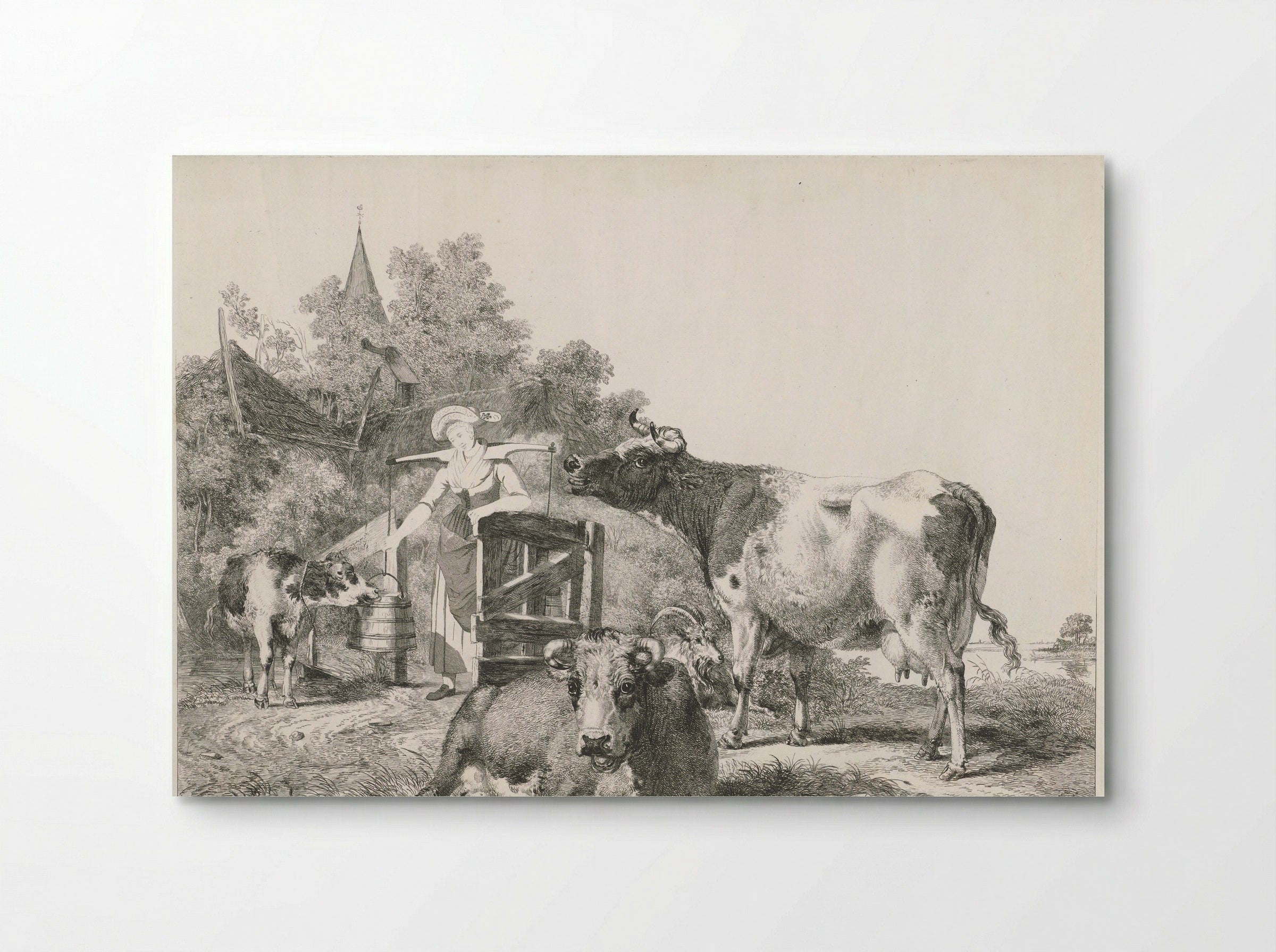 Melkmeisje met drie koeien - Pieter Gerardus van Os - Poster