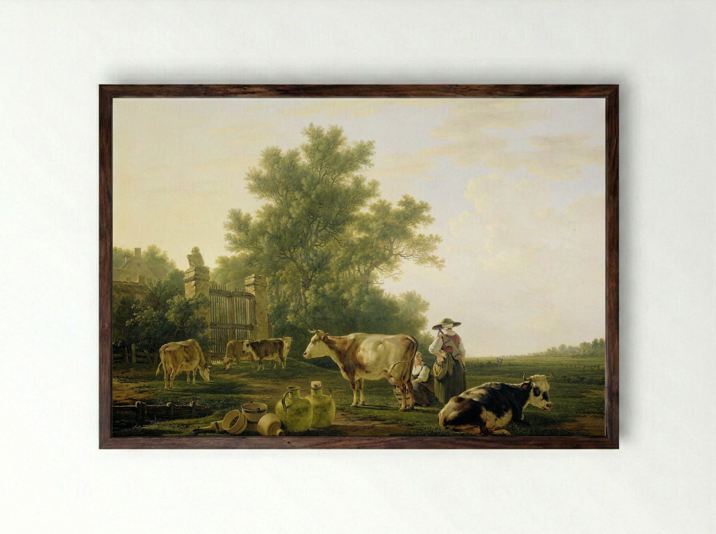 Melktijd (Milking Time) - Jacob van Strij - Framed Print Dark Wood