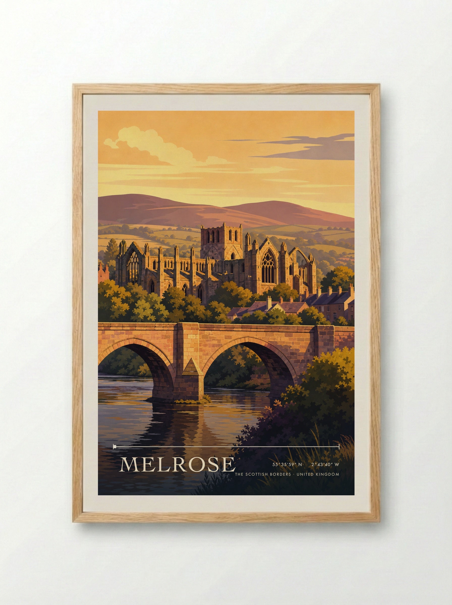 Melrose The Scottish Borders United Kingdom Travel Poster - Framed Print Wood