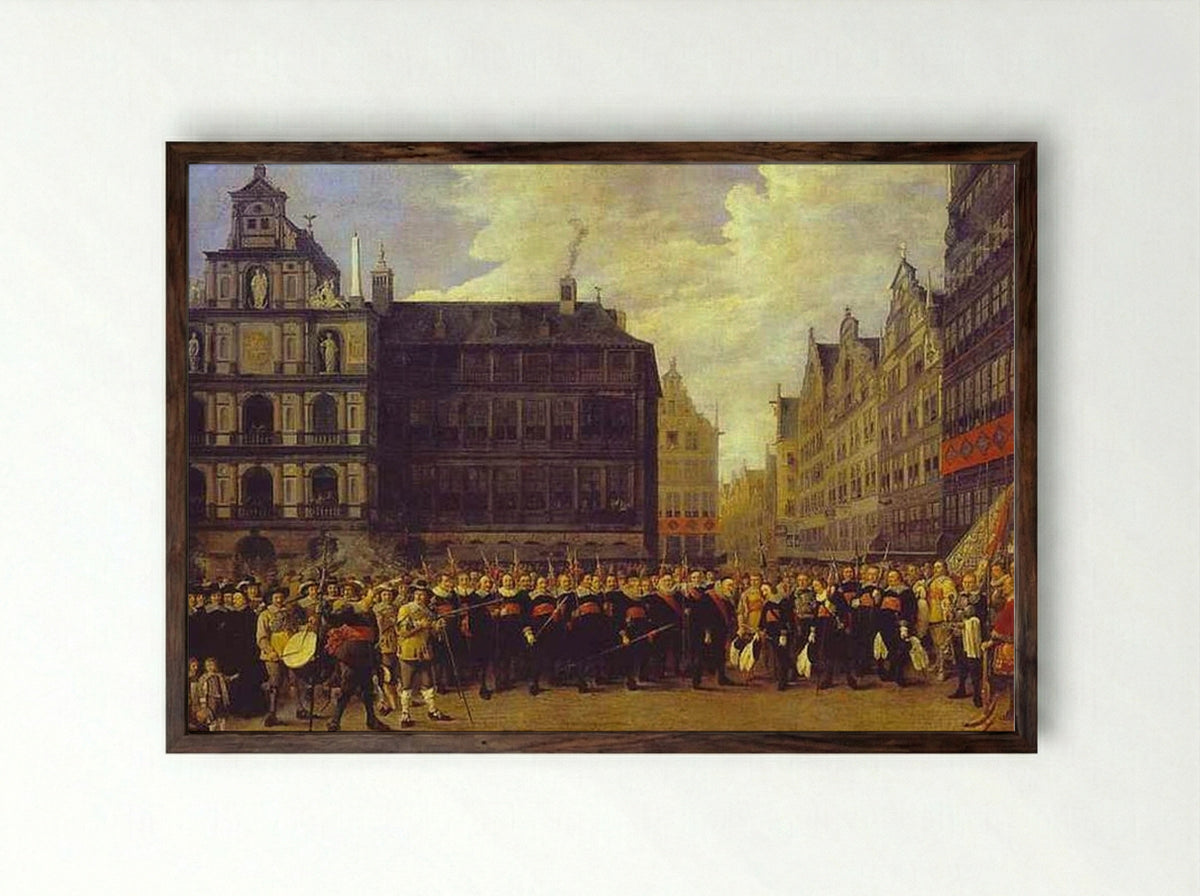 Members of Antwerp Town Council and Masters of the Armaments Guild - David Teniers the Younger - Framed Print Dark Wood