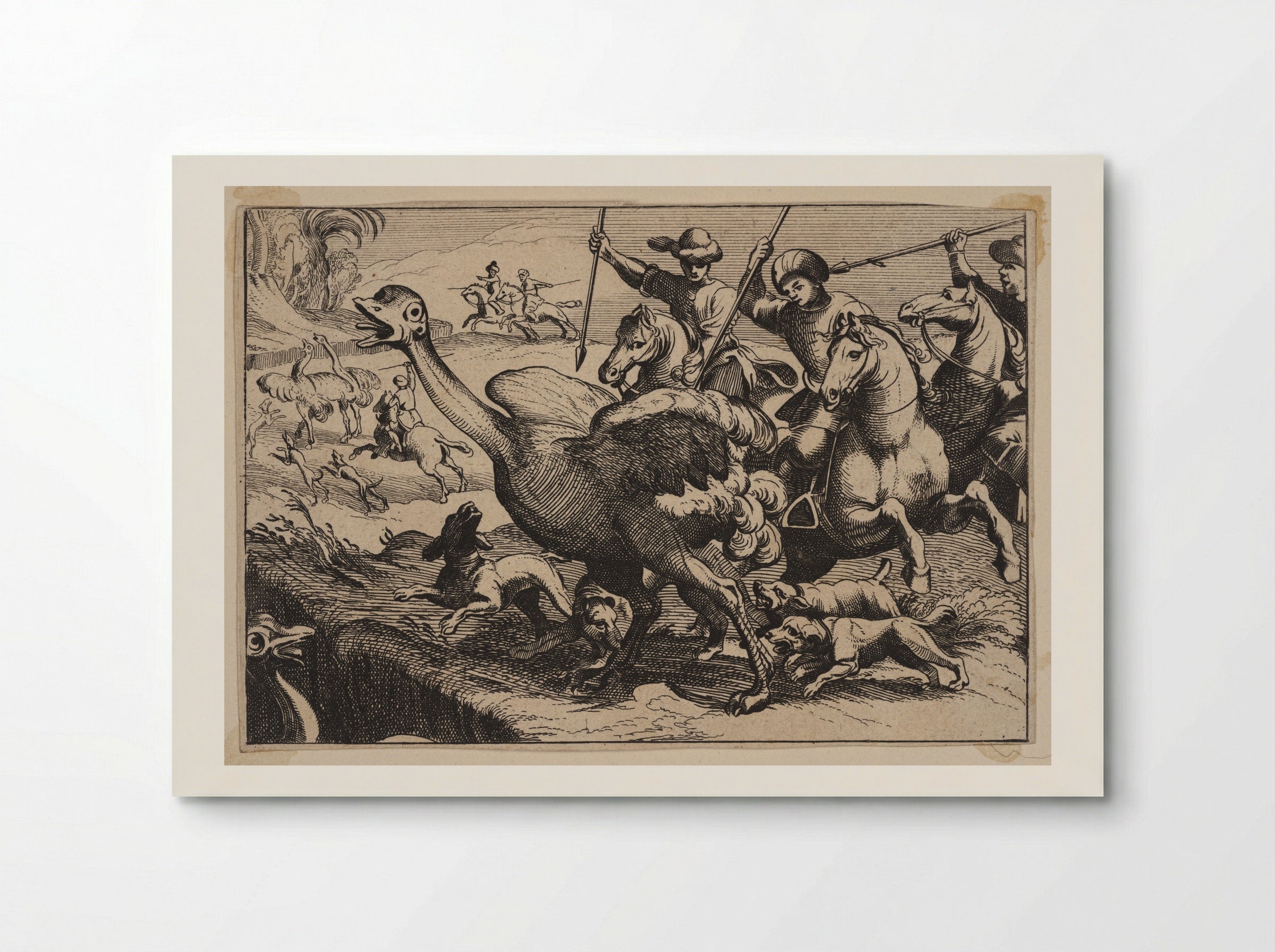 Men and Dogs Hunting Ostriches - Antonio Tempesta - Poster