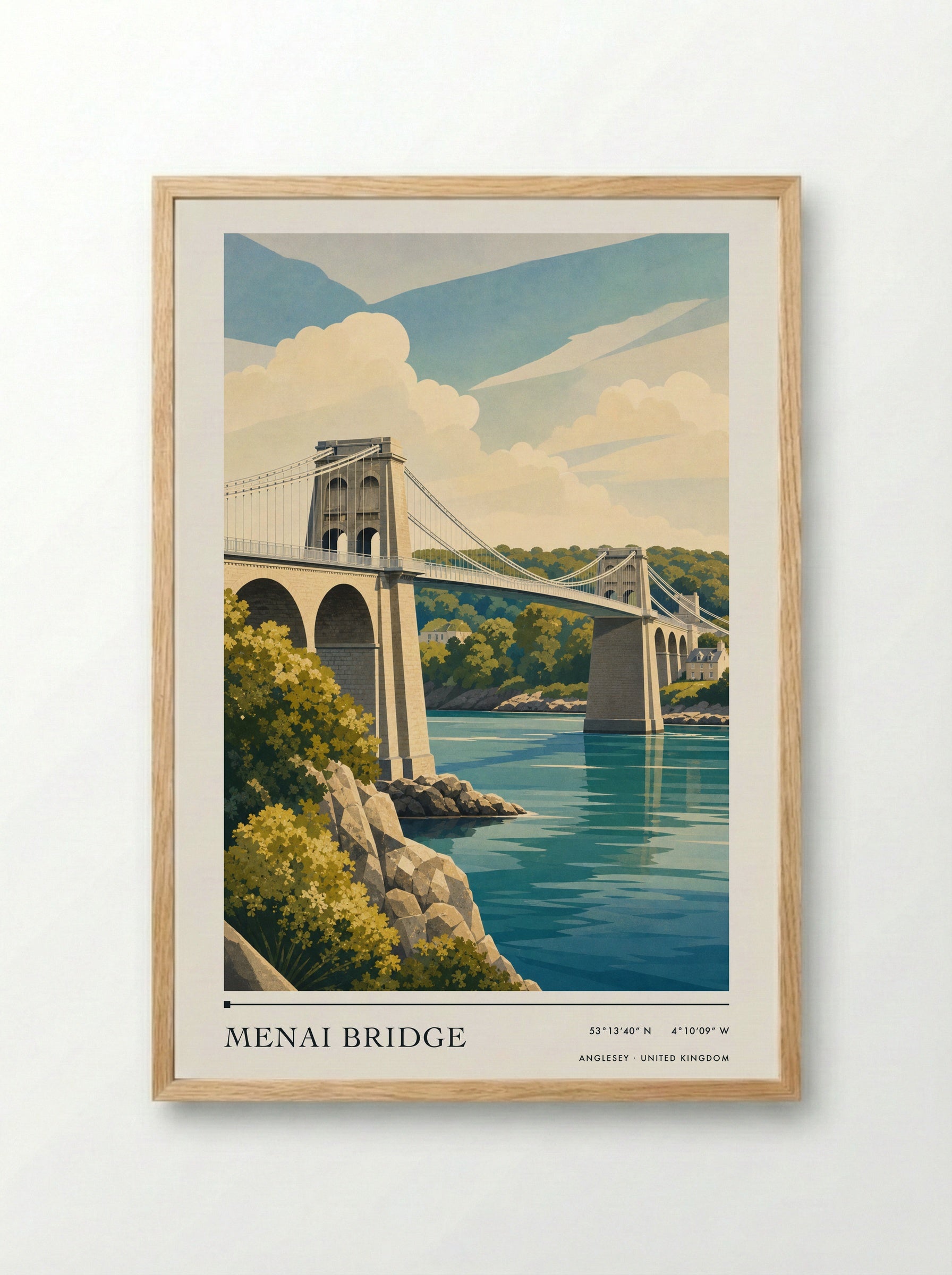 Menai Bridge Anglesey United Kingdom Travel Poster - Framed Print Wood