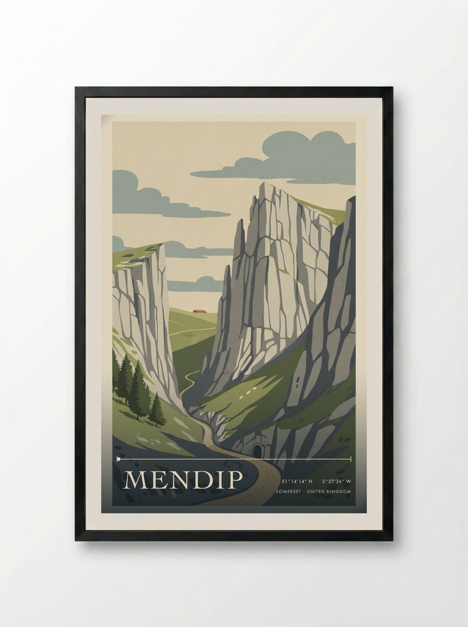 Mendip Somerset United Kingdom Travel Poster - Framed Print Black