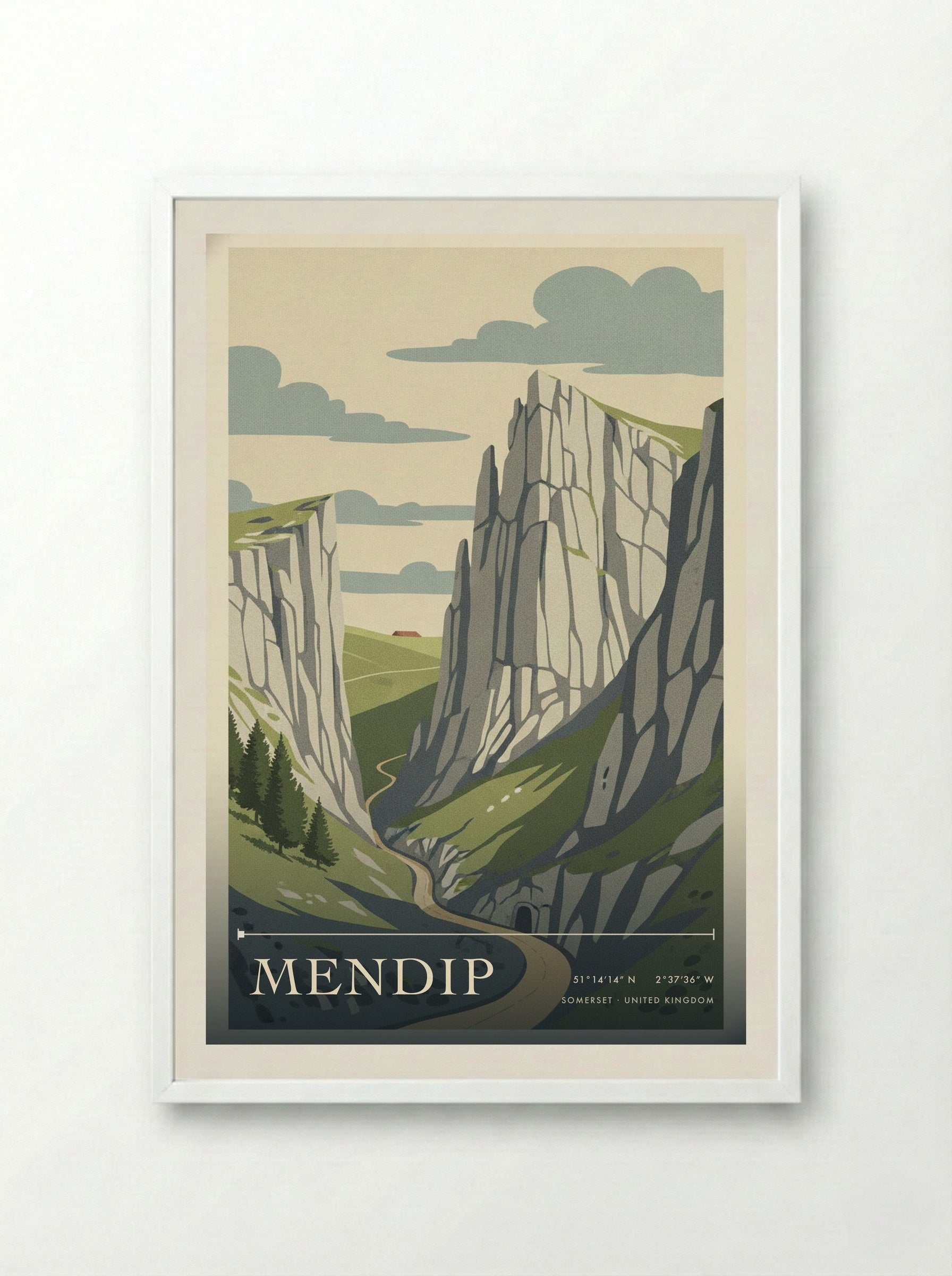 Mendip Somerset United Kingdom Travel Poster - Framed Print White