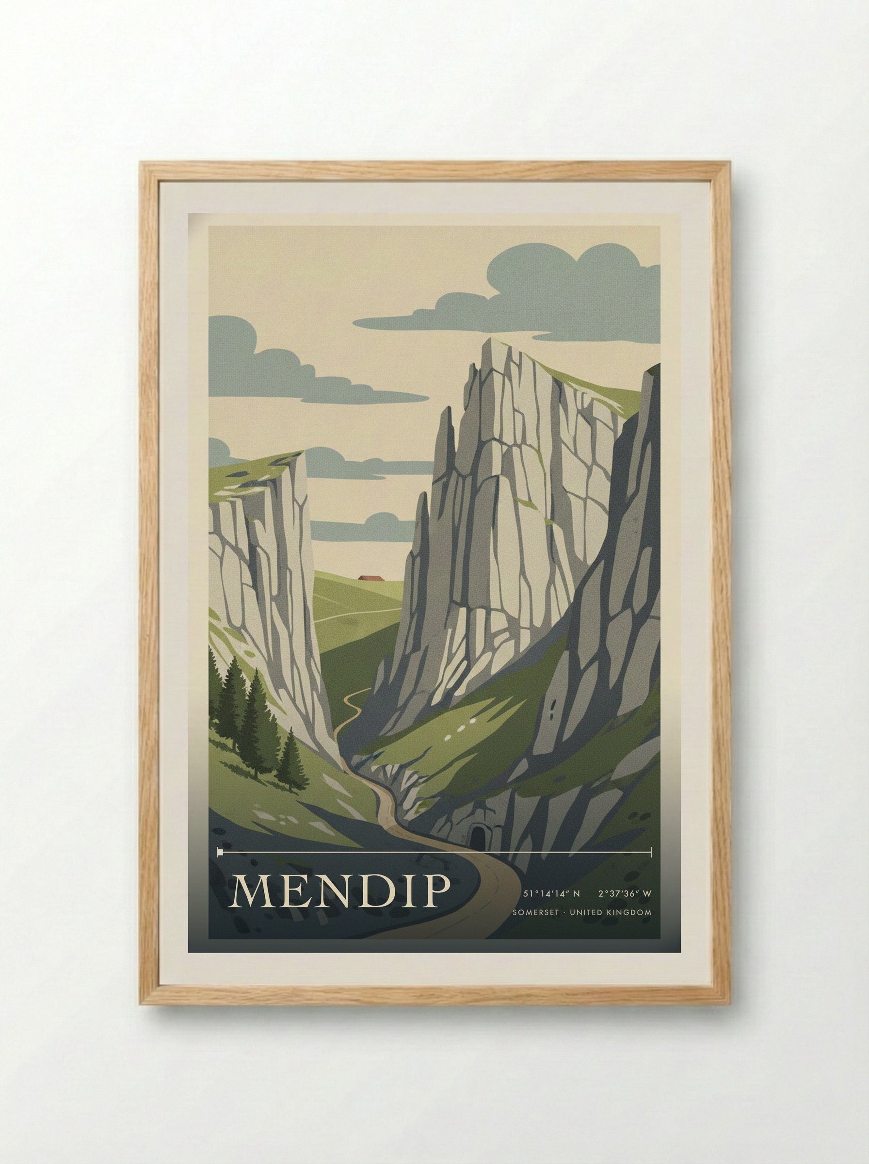 Mendip Somerset United Kingdom Travel Poster - Framed Print Wood