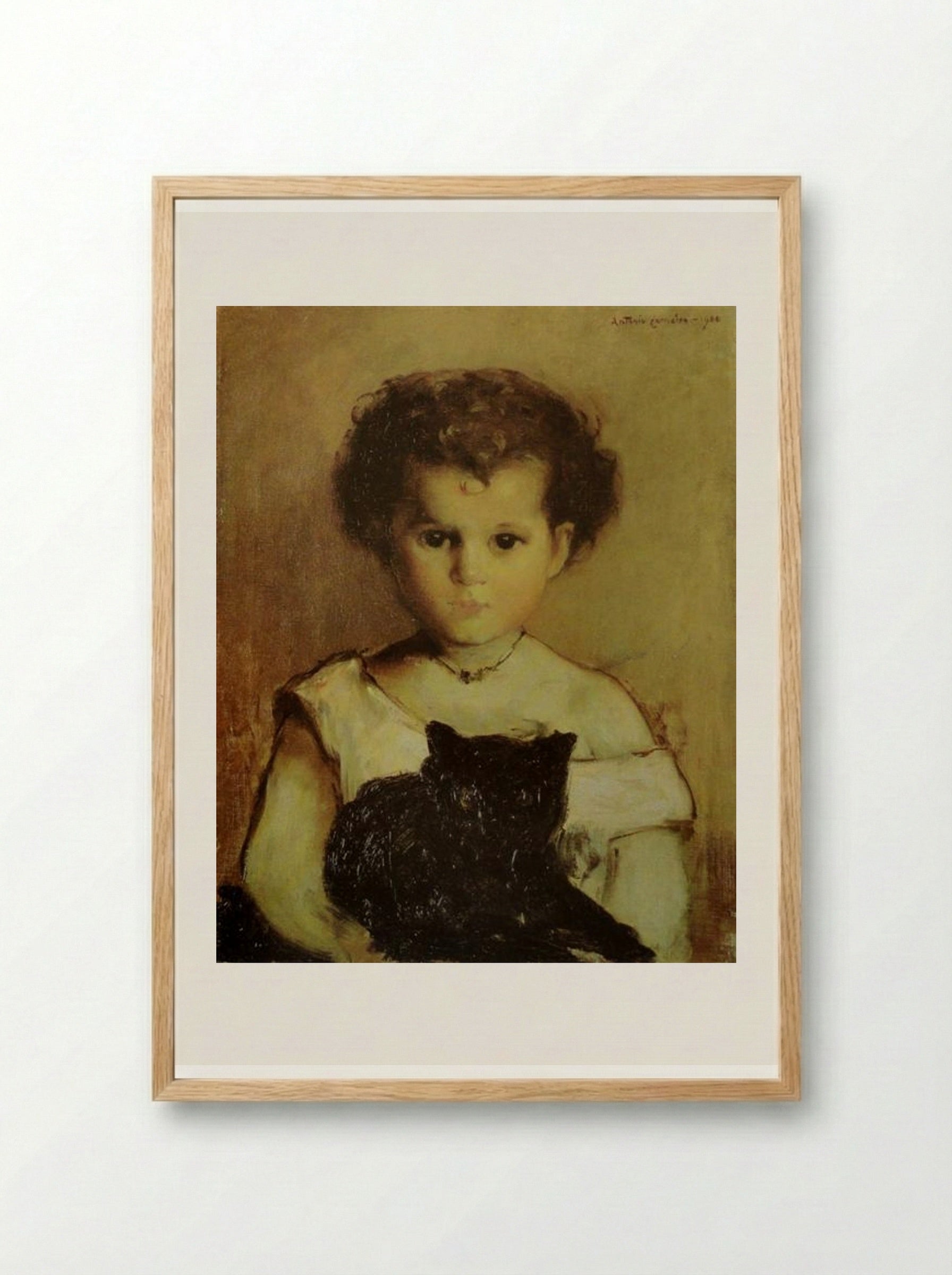 Menina com Gato (Maria) - António Carneiro - Framed Print Wood