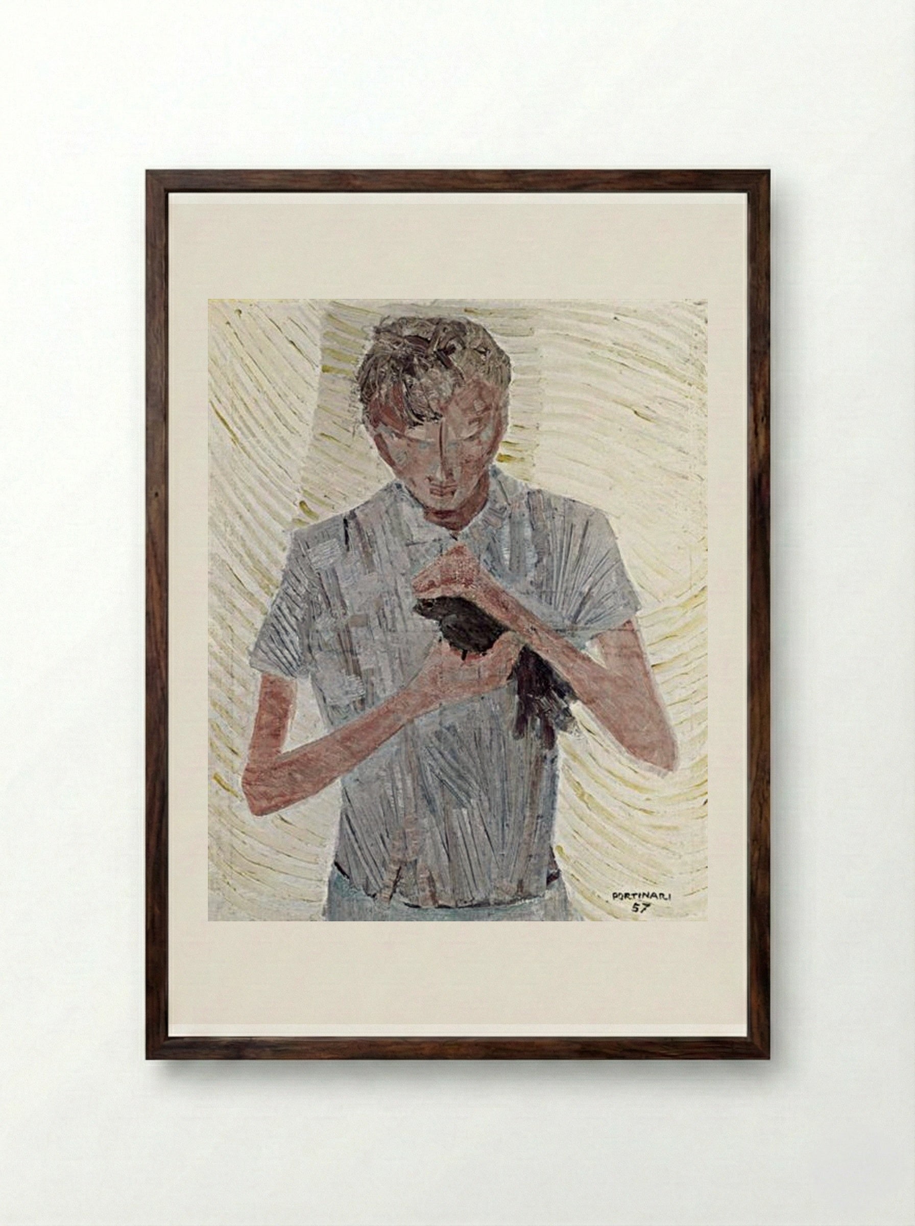 Menino com Pássaro - Candido Portinari - Framed Print Dark Wood
