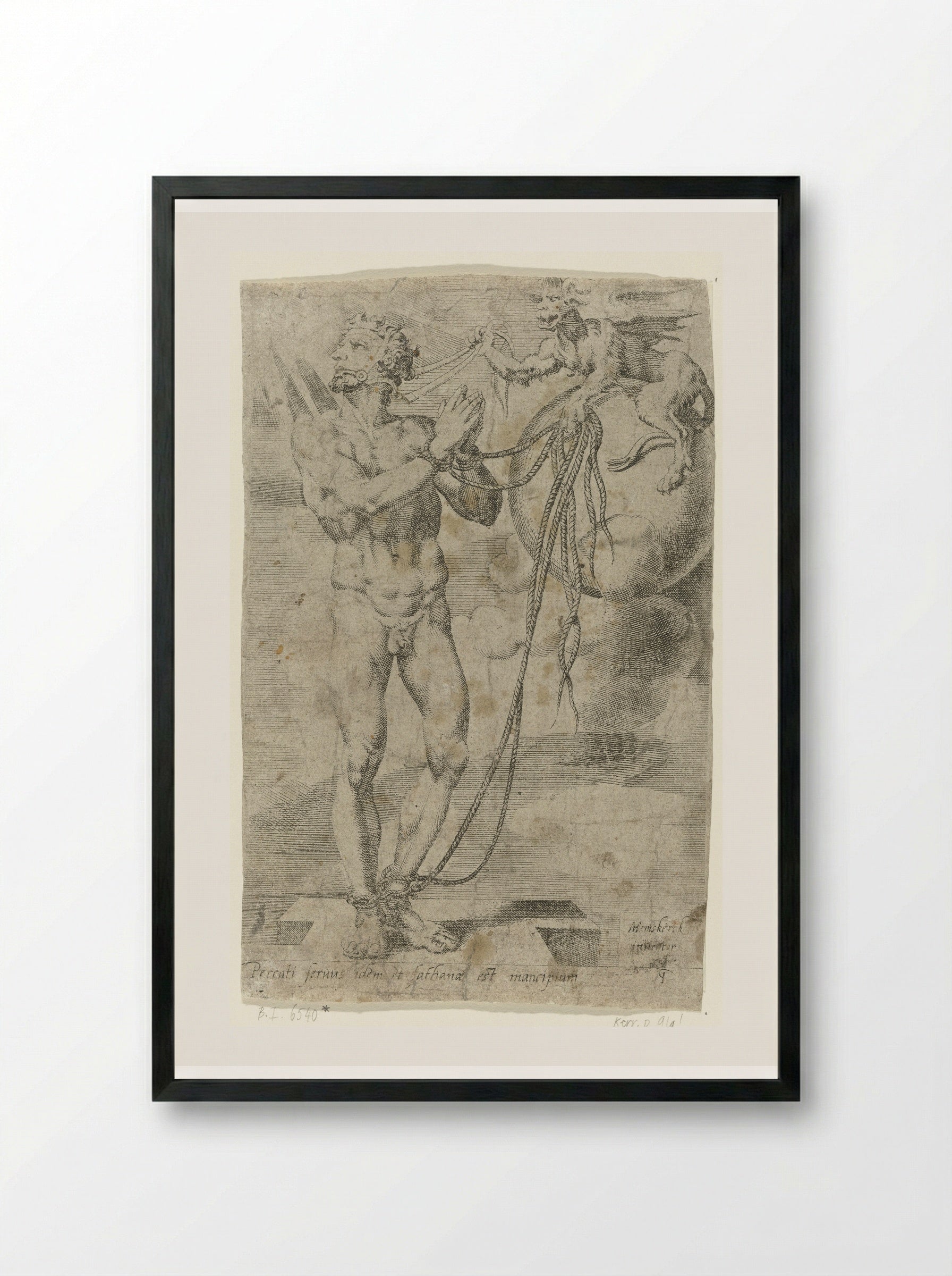 Mensheid wordt door de duivel geketend - Dirck Volckertsz. Coornhert - Framed Print Black