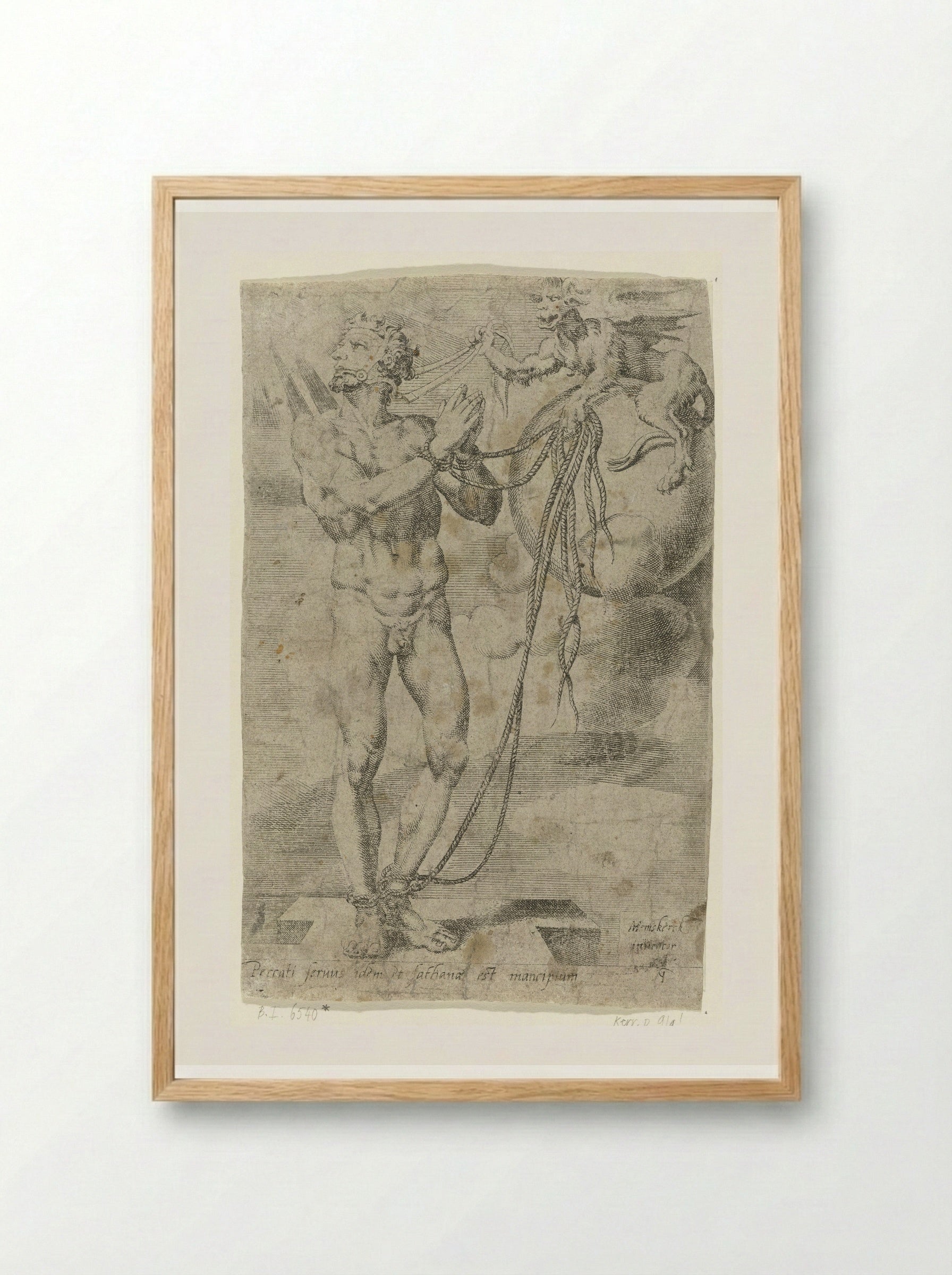 Mensheid wordt door de duivel geketend - Dirck Volckertsz. Coornhert - Framed Print Wood