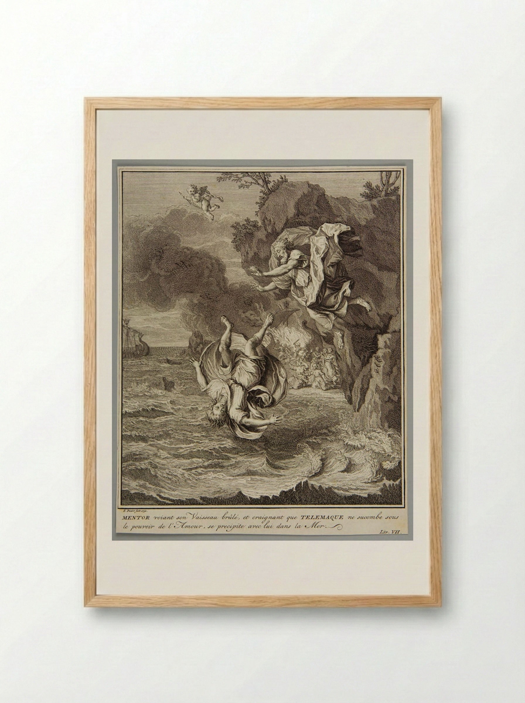 Mentor and Telemachus Falling into the Sea - Bernard Picart - Framed Print Wood