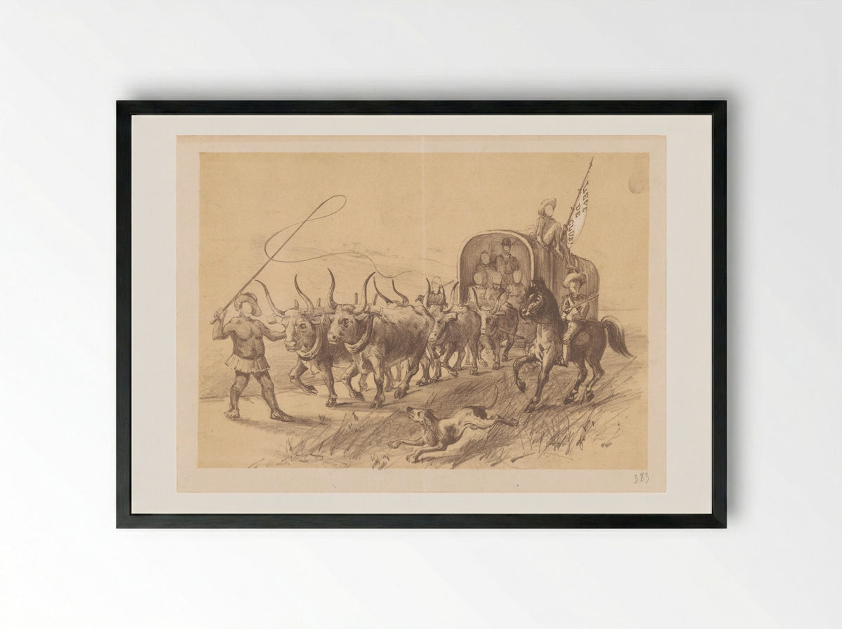 Menukaart met ossenspan en huifkar - Theo van Hoytema - Framed Print Black