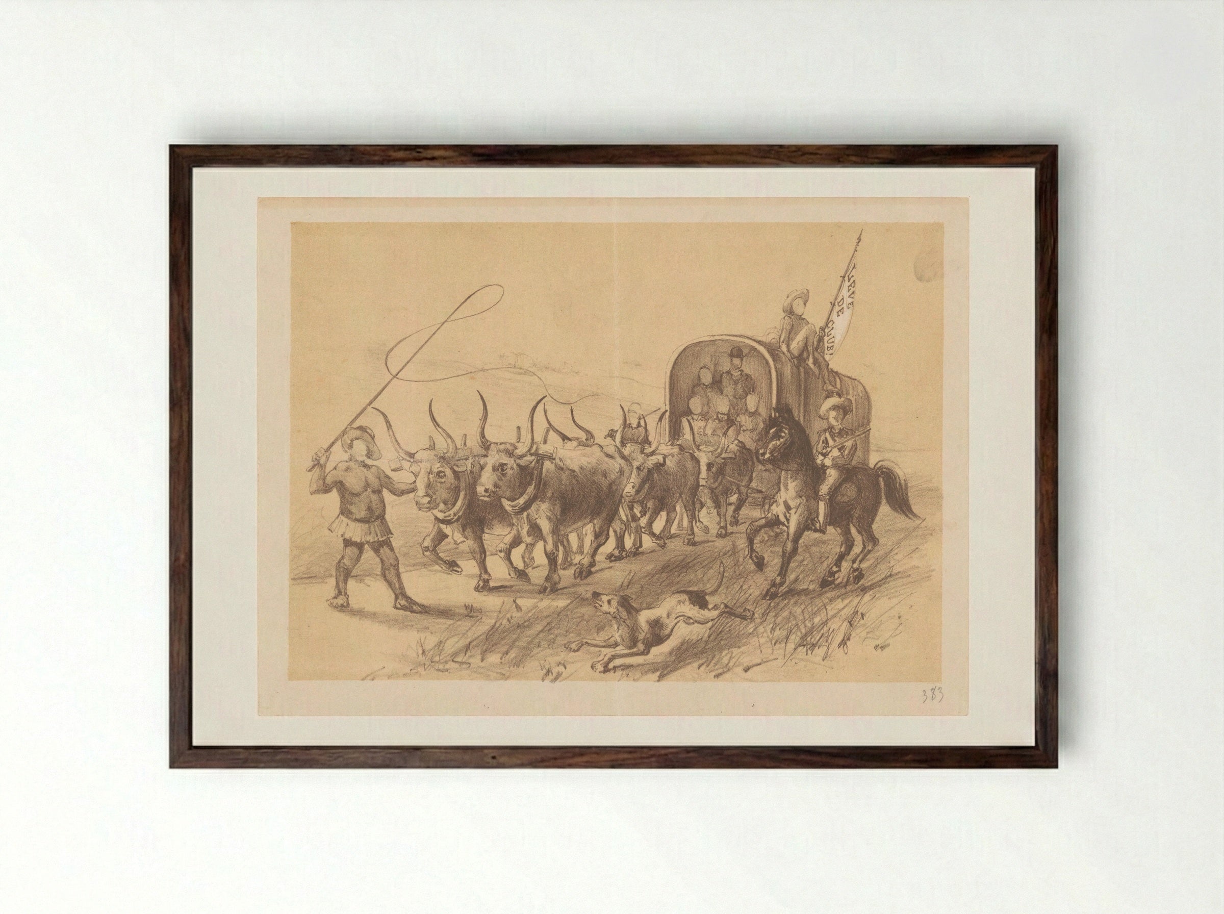 Menukaart met ossenspan en huifkar - Theo van Hoytema - Framed Print Dark Wood