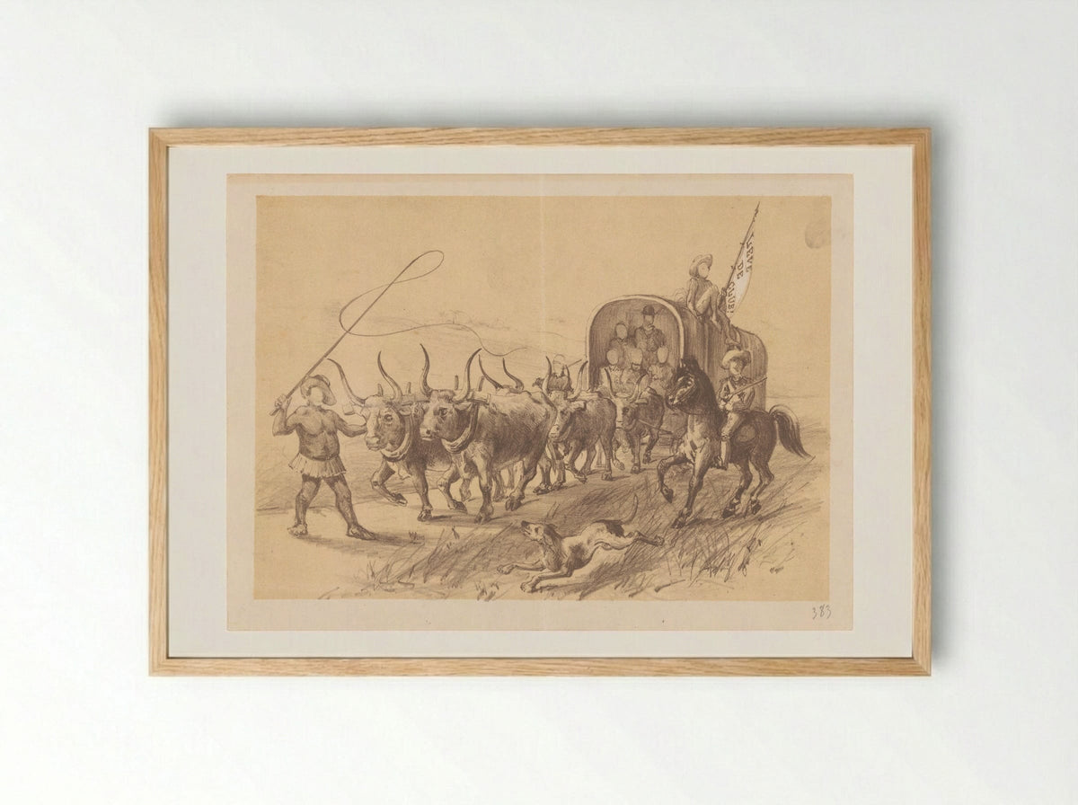 Menukaart met ossenspan en huifkar - Theo van Hoytema - Framed Print Wood