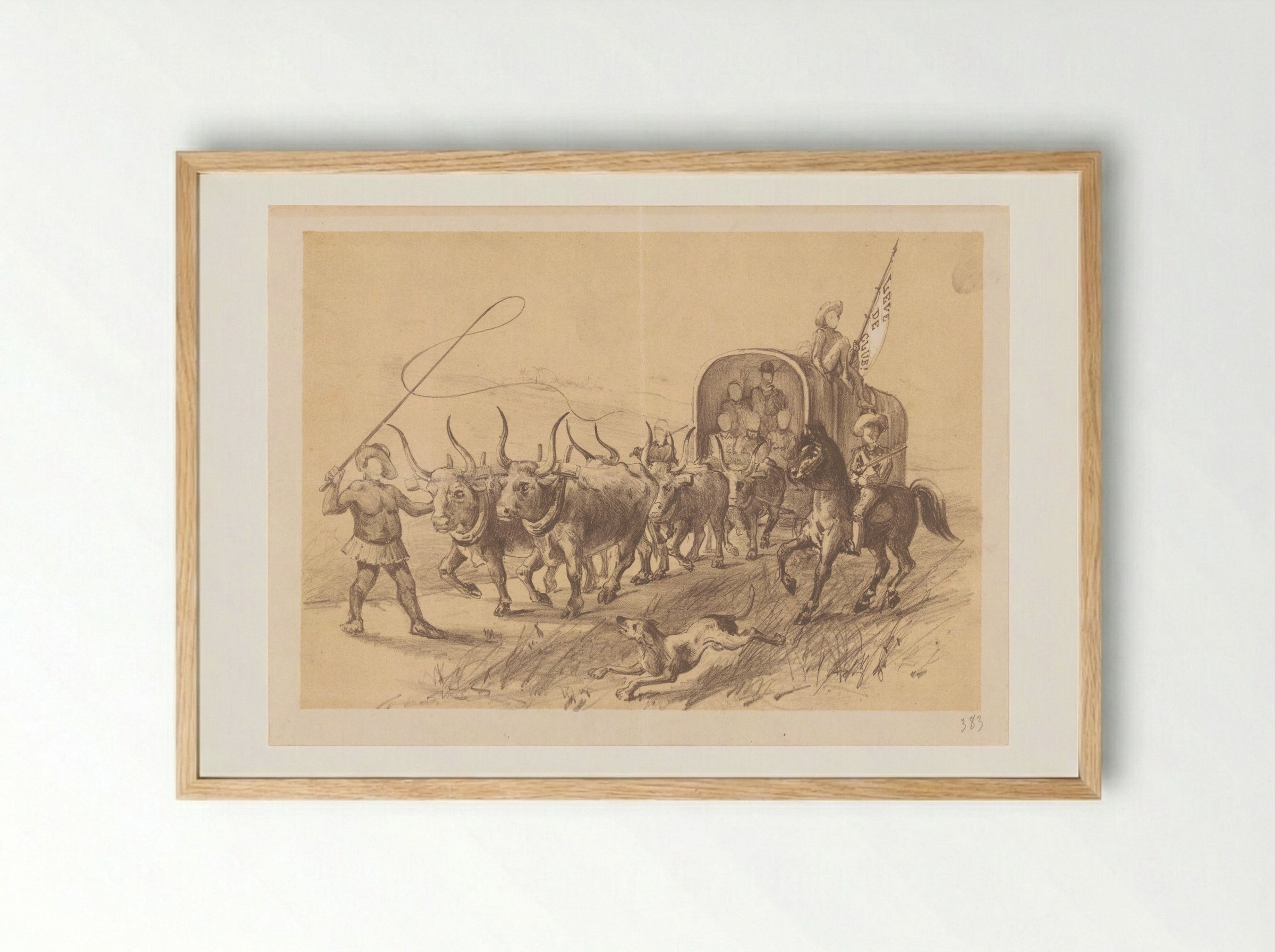 Menukaart met ossenspan en huifkar - Theo van Hoytema - Framed Print Wood