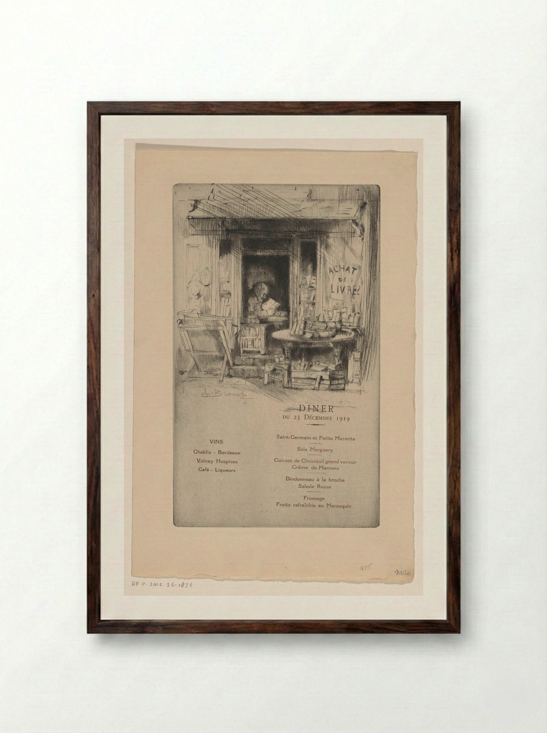 Menukaart voor Les Cent bibliophiles - Eugène Delâtre - Framed Print Dark Wood