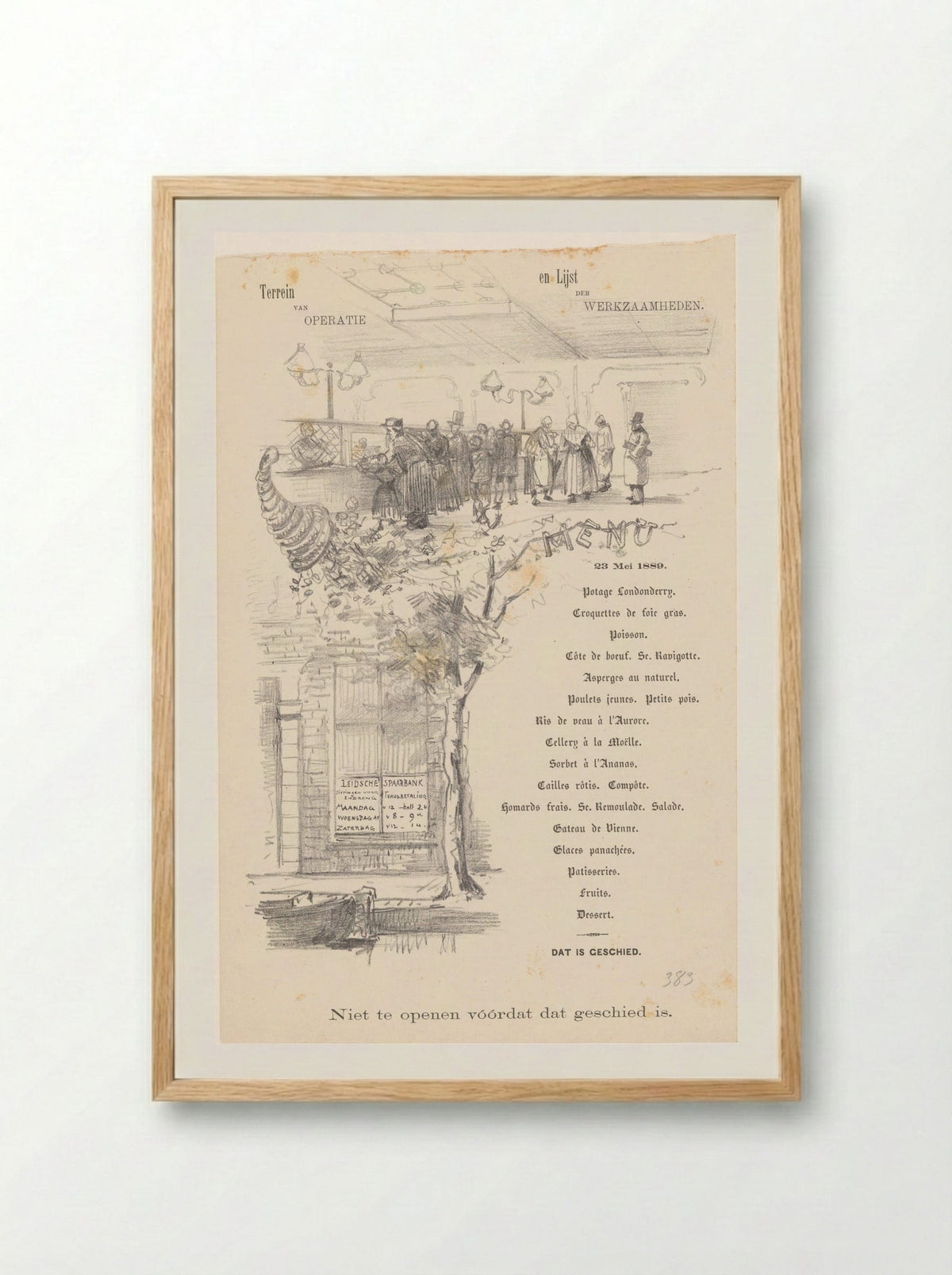 Menukaart voor de Leidsche spaarbank - Theo van Hoytema - Framed Print Wood