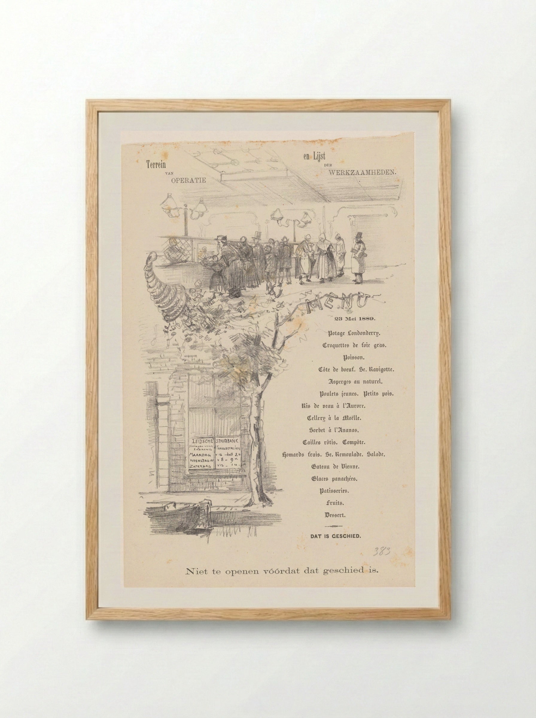 Menukaart voor de Leidsche spaarbank - Theo van Hoytema - Framed Print Wood