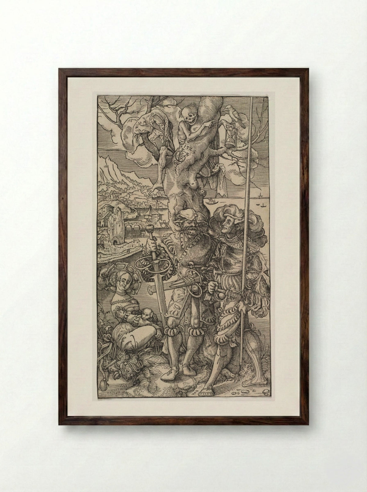 Mercenaries and a Woman with Death in a Tree - Urs Graf the Elder - Framed Print Dark Wood