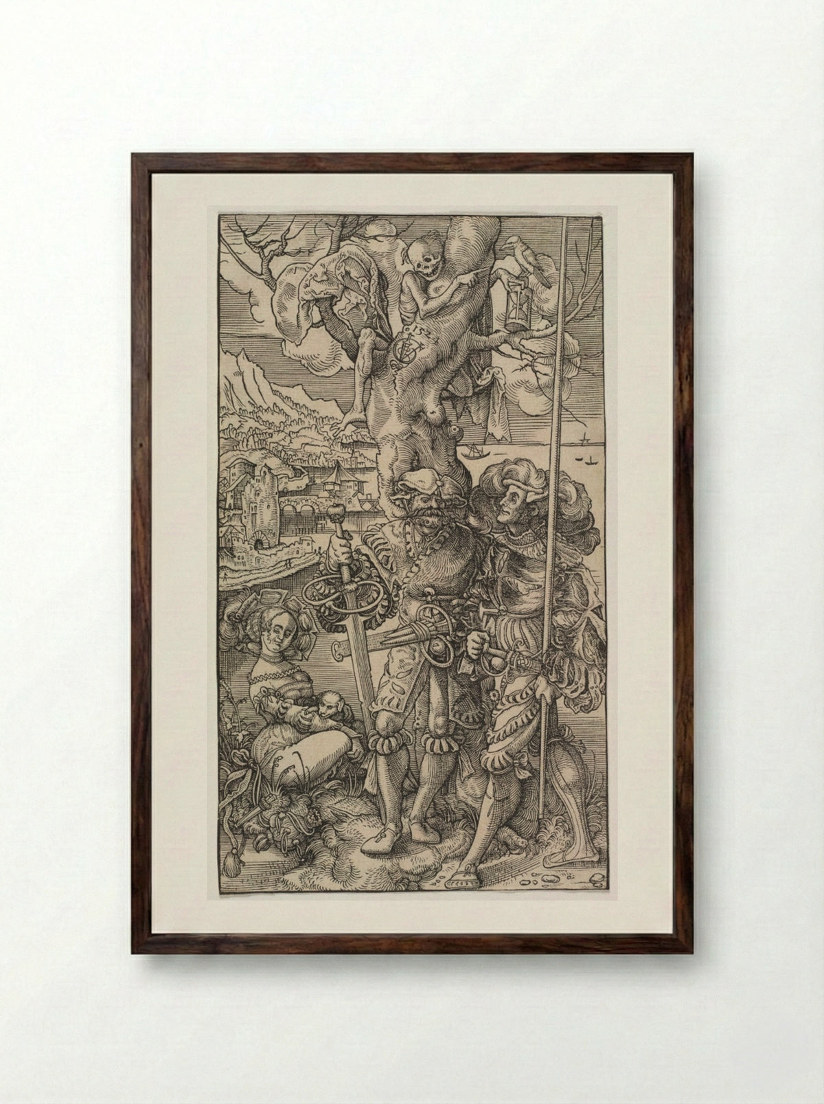 Mercenaries and a Woman with Death in a Tree - Urs Graf the Elder - Framed Print Dark Wood