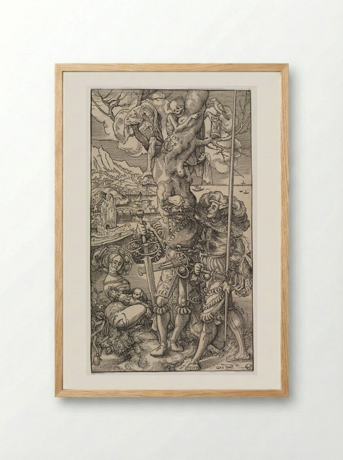 Mercenaries and a Woman with Death in a Tree - Urs Graf the Elder - Framed Print Wood