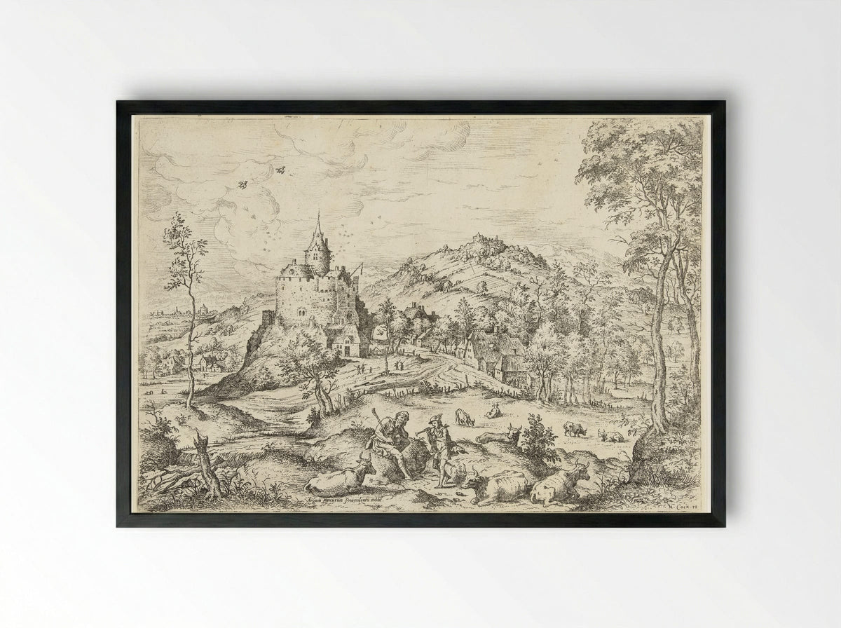 Mercurius en Argus - Hieronymus Cock - Framed Print Black